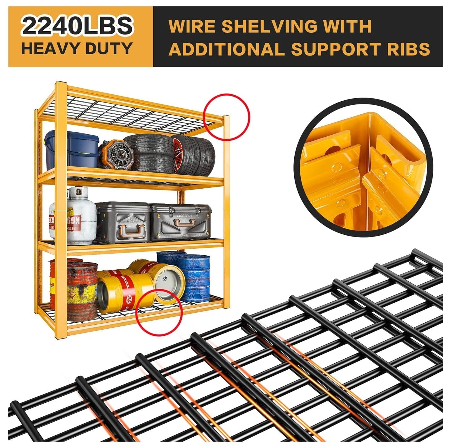 40"W Garage Shelving Heavy Duty Loads 2240LBS Garage Storage Shelves Heavy Duty Shelving 4-Tier Adjustable Metal Shelves for Storage Rack Industrial Shelving Utility Shelf,40"W X19.5"D X59.5"H