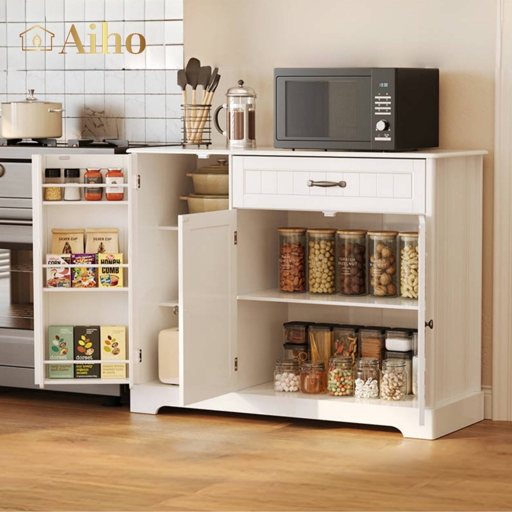 Aiho 47" H Kitchen Pantry Cabinet with 2 Doors and 2 Drawers, Solid & Sturdy, Storage Cabinet for Entryway, Kitchen - White