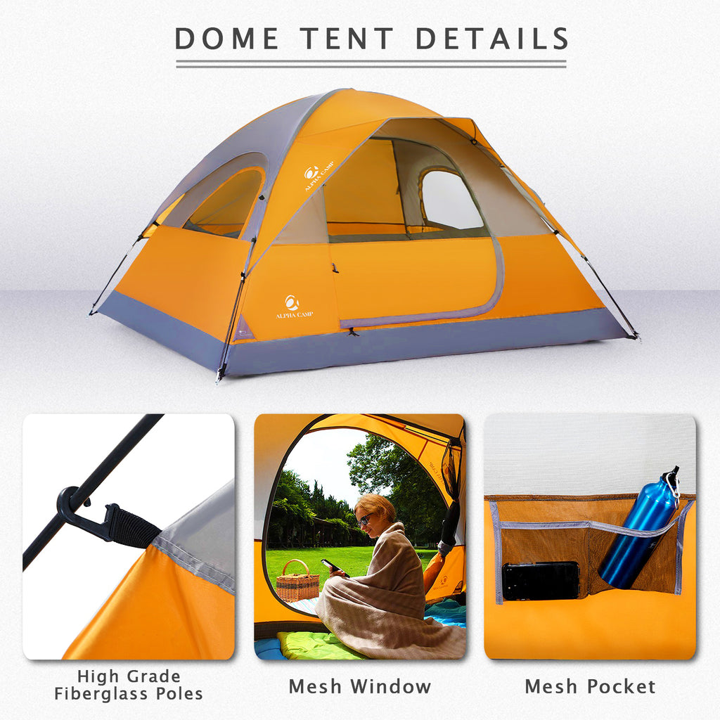 Alpha Camper 2-Person Camping Dome Tent Waterproof Portable Tent with Carry Bag, Blue