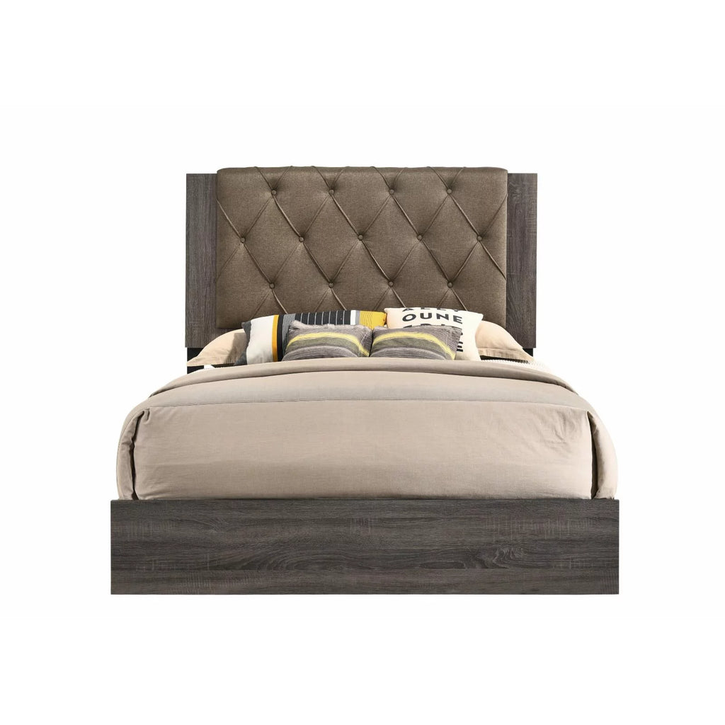 ACME Avantika Queen Bed in Fabric & Rustic Gray Oak