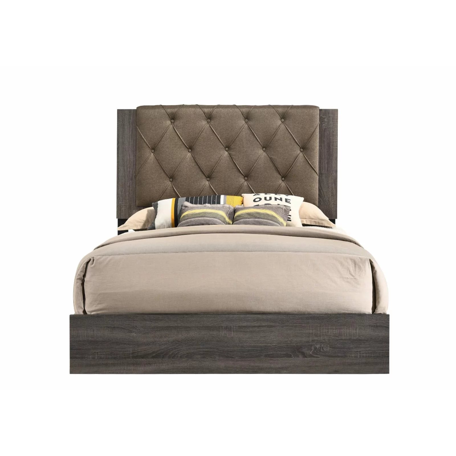 ACME Avantika Queen Bed in Fabric & Rustic Gray Oak