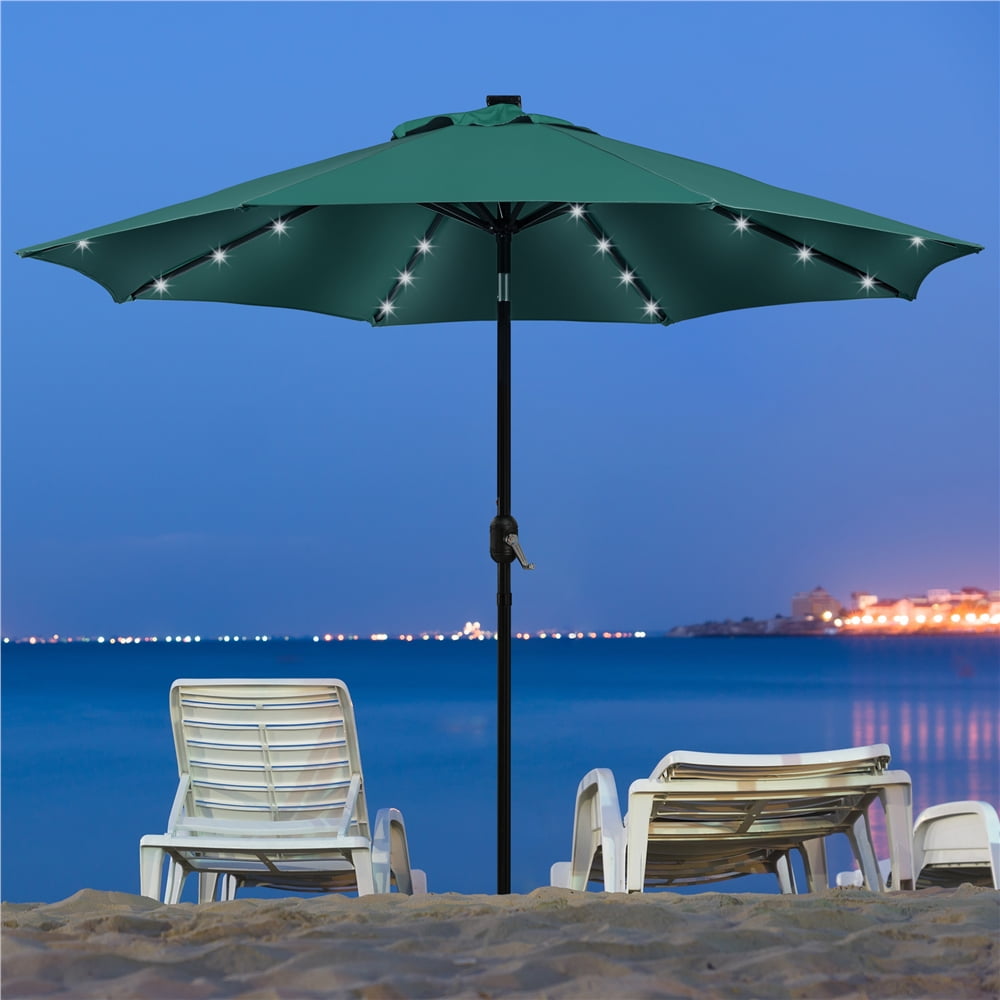 Alden Design 7.5ft Standard Patio Umbrella with LED Lights, Tan