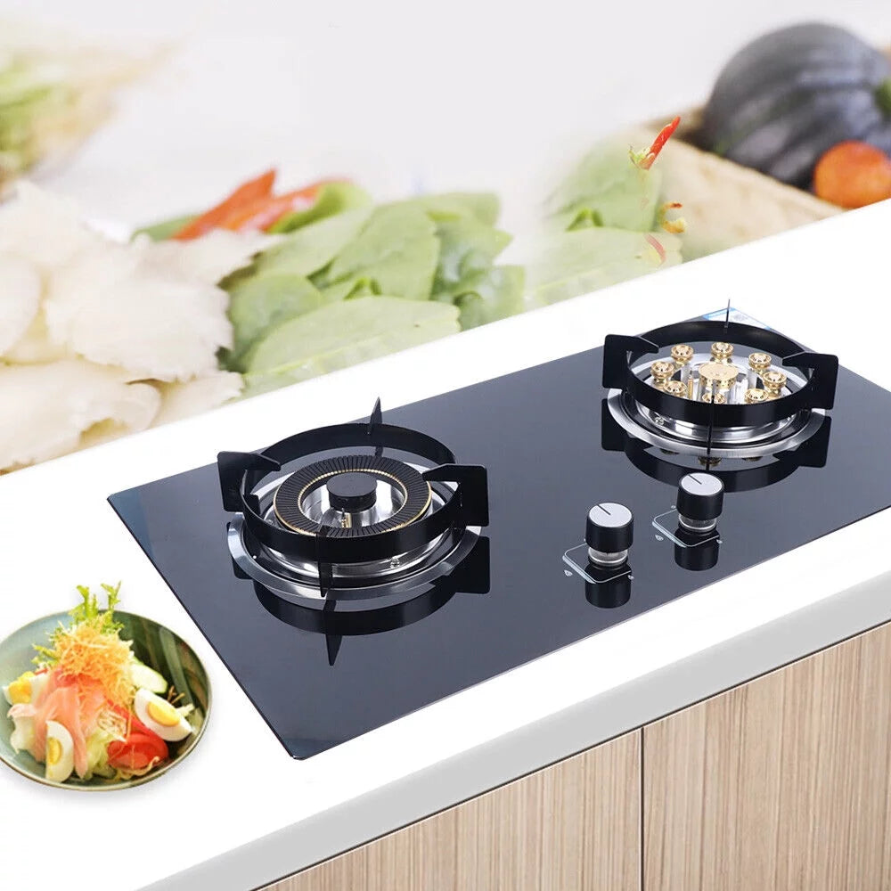 2 Burner Natural Gas Cooktop Stove Top Home Kitchen Cooker 730*410mm