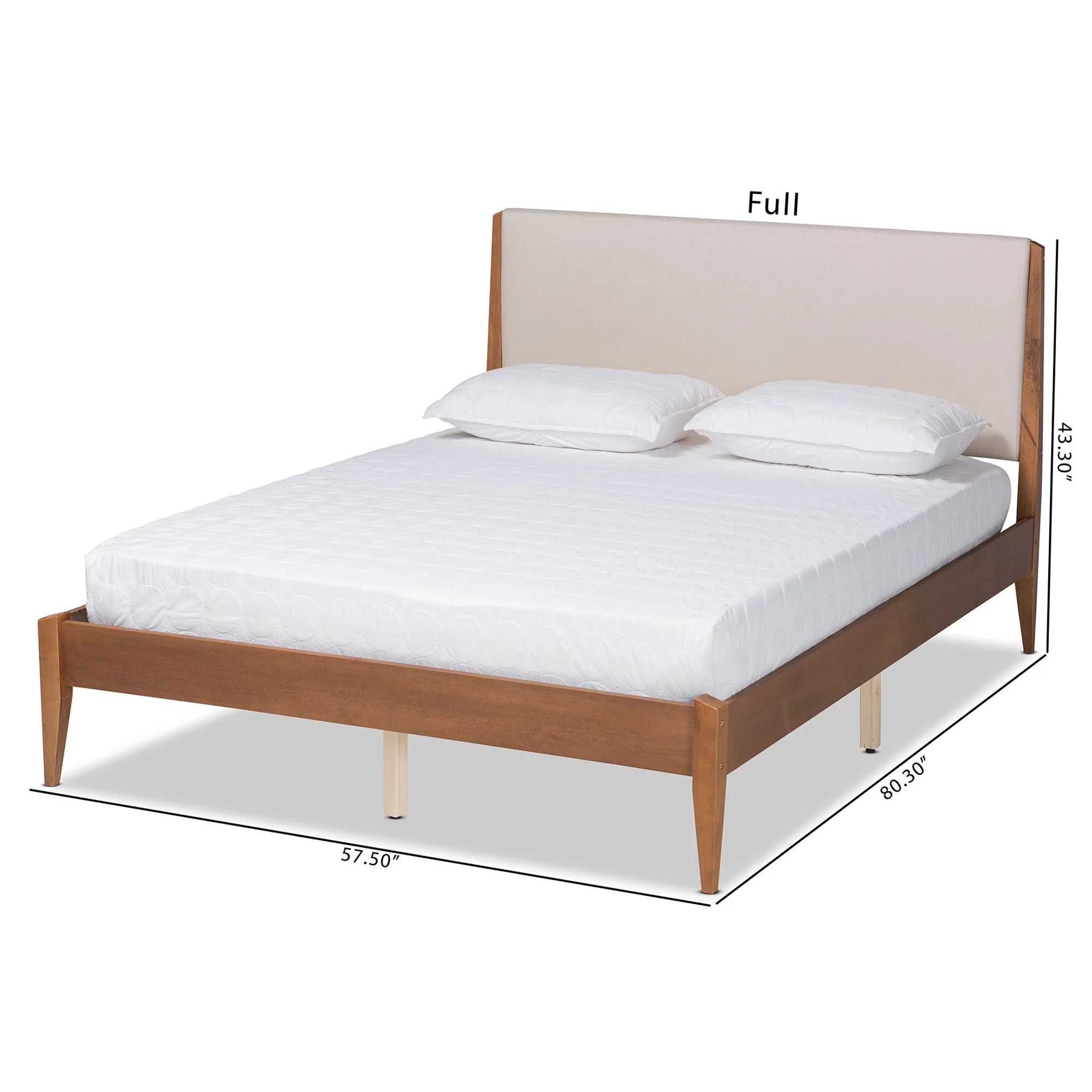 Baxton Studio Lenora Mid-Century Modern Beige Fabric Upholstered and Walnut Brown Finished Wood Queen Size Platform Bed