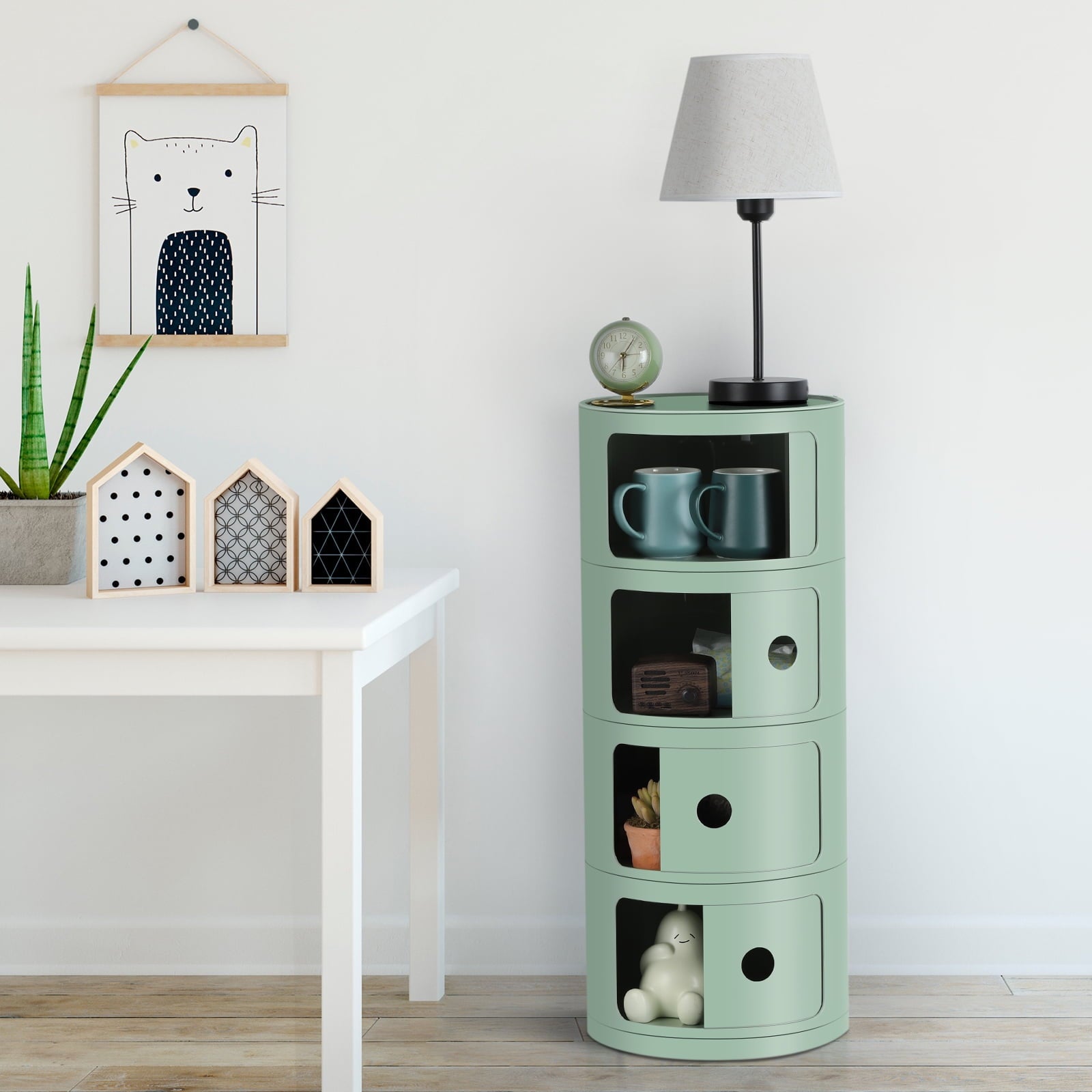 3 Drawer Sliding Barrel Modern Bedroom Nightstand, White
