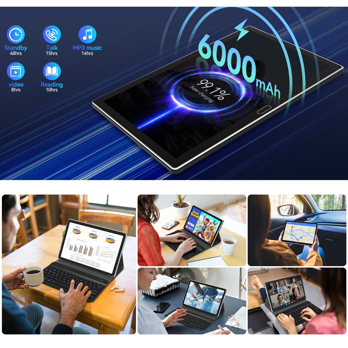 Android 13 Tablet 10.1" Android Tablet, 4gb+64gb Storage Tablet with Keyboard, Google GMS Certified, Dual 13MP+5MP Camera, WiFi, Bluetooth, GPS, IPS Full HD Display