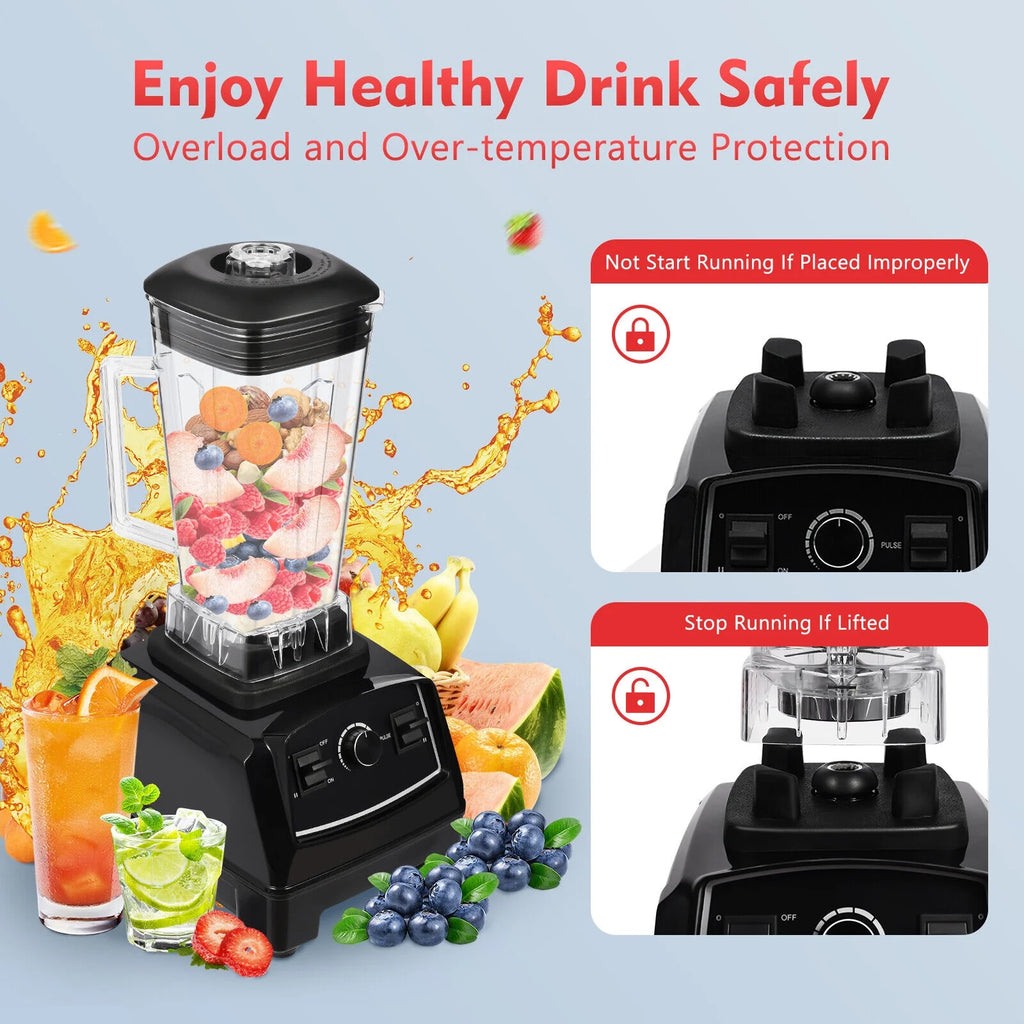 2L Professional Blender Countertop Blender Smoothie Maker Commercial 3HP 2200W(Black)