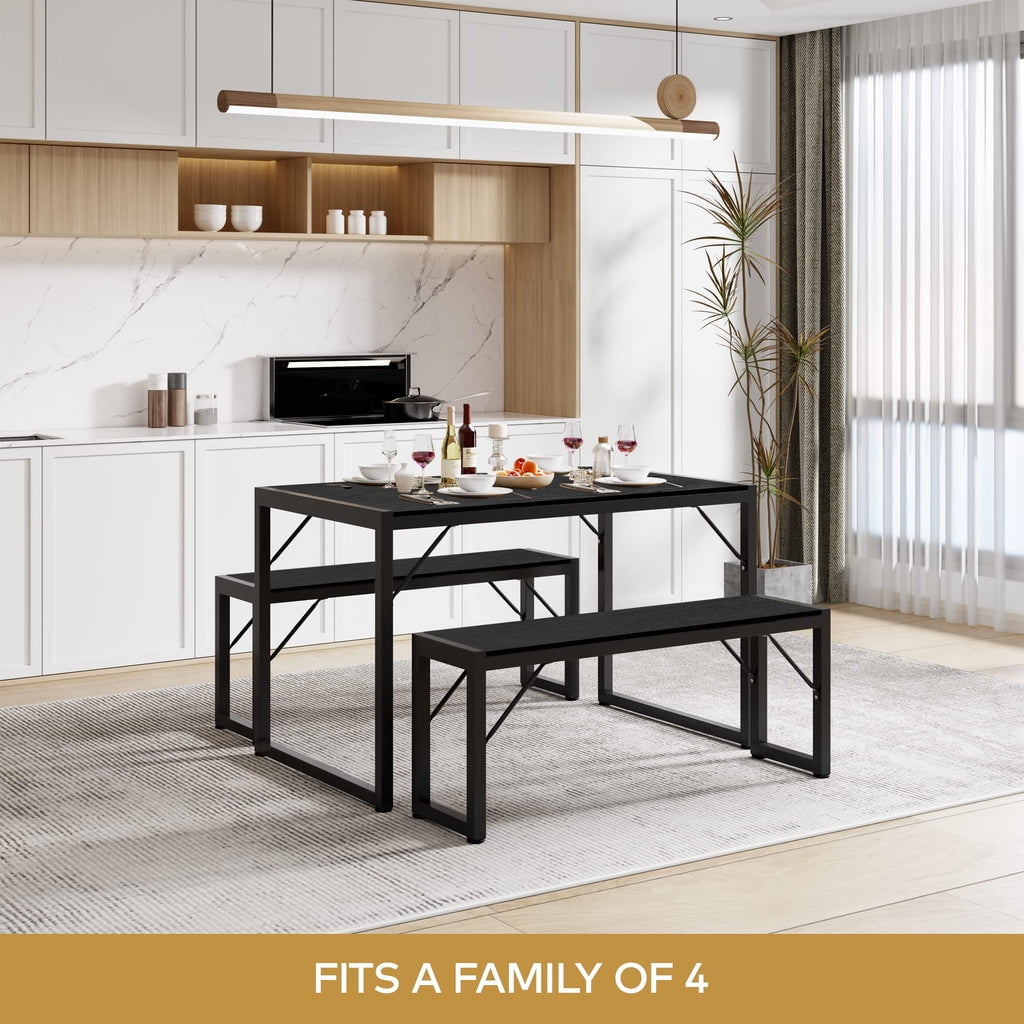 Aiho 45.5" Dining Table Set for 4, Kitchen Table with 1 Table & 2 Benches, Dining Room Set for Small Spaces - Gray