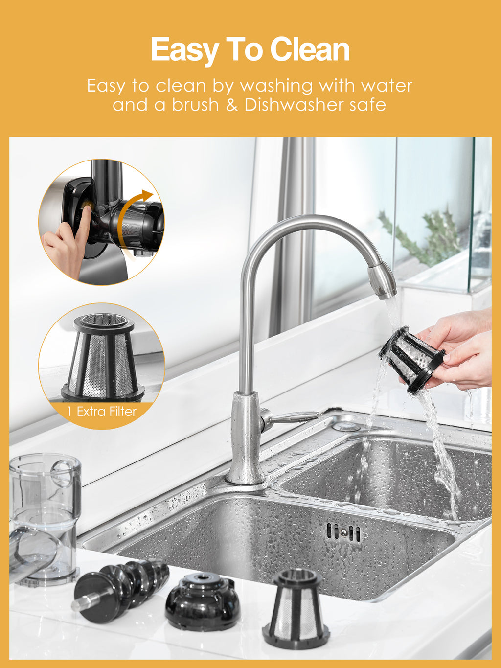 Aicok Juicer Machines, Slow Masticating Juicer with Higher Juice Yield and Drier Pulp For Vegetables and Fruits- Easy to Use and Clean | 150-Watt | Quiet Motor & Reverse Function | BPA-Free