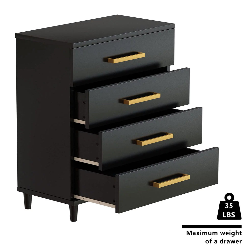 AWQM Drawer Dresser, Modern Dresser Chest with 4 Drawers and Metal Handles, for Bedroom, Office, Living Room, Black