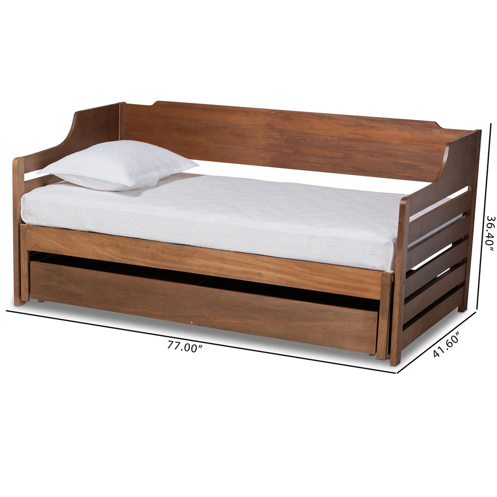 Baxton Studio Jameson Modern and Transitional Walnut Brown Finished Expandable Twin Size to King Size Daybed with Storage Drawer