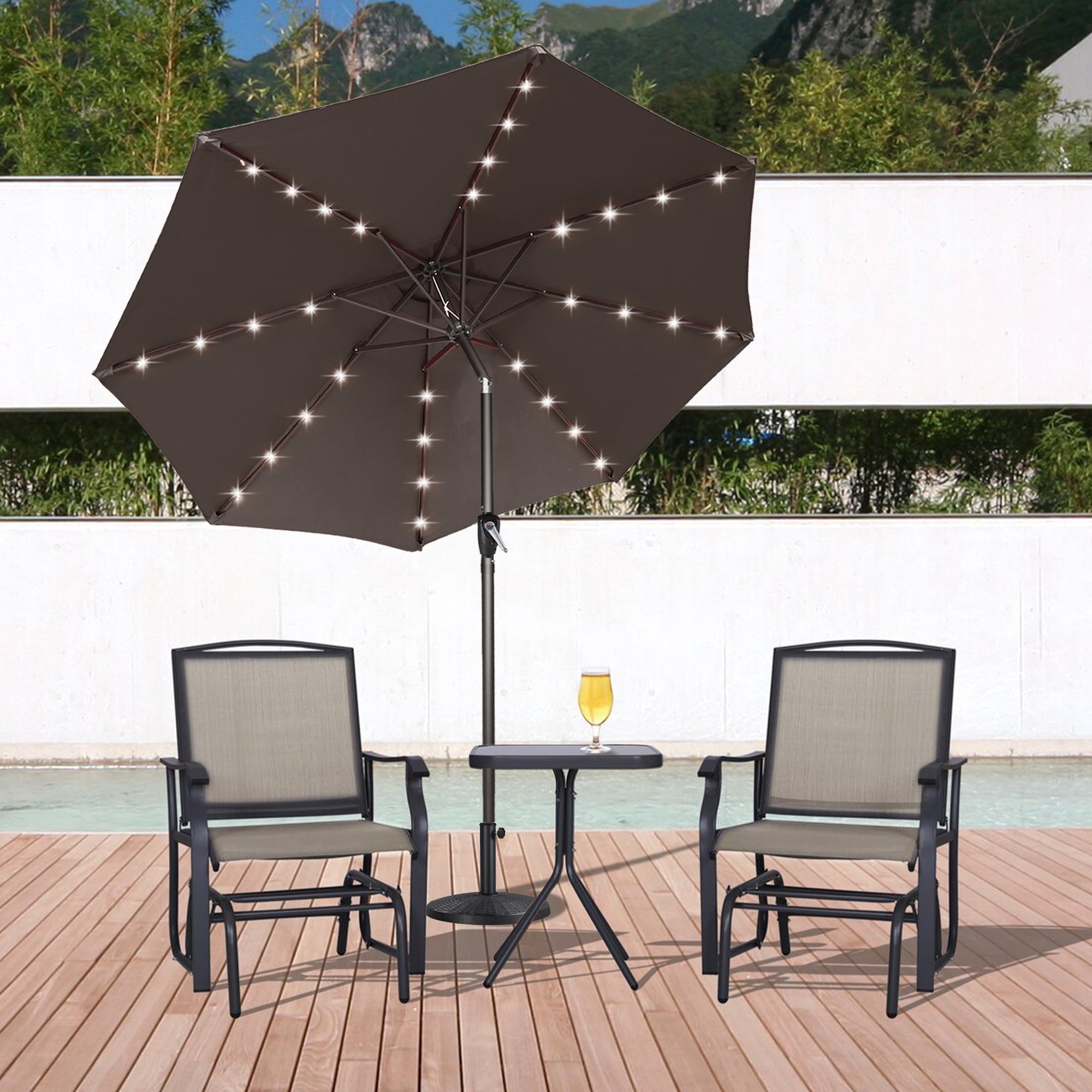 ABCCANOPY 7.5ft Patio Solar Umbrella LED Outdoor Umbrella with Tilt and Crank, Turquoise