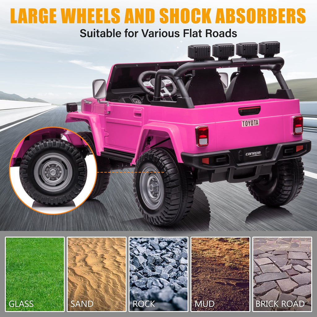 2 Seater 24V Ride on Car, Licensed Toyota Land Cruiser FJ40 Electric Truck with Remote Control, 4x80W Engine, Battery Powered Kid Car to Drive for Boy Girl, White