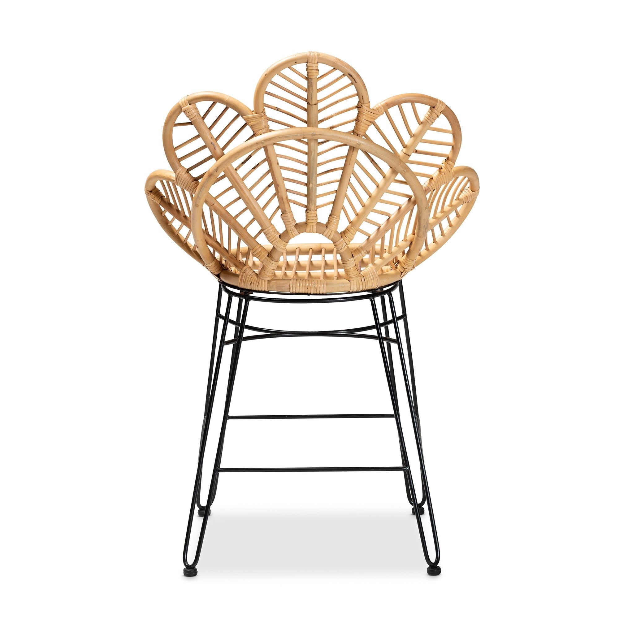 bali & pari Garan Bohemian Natural Brown Rattan and Black Metal Counter Stool