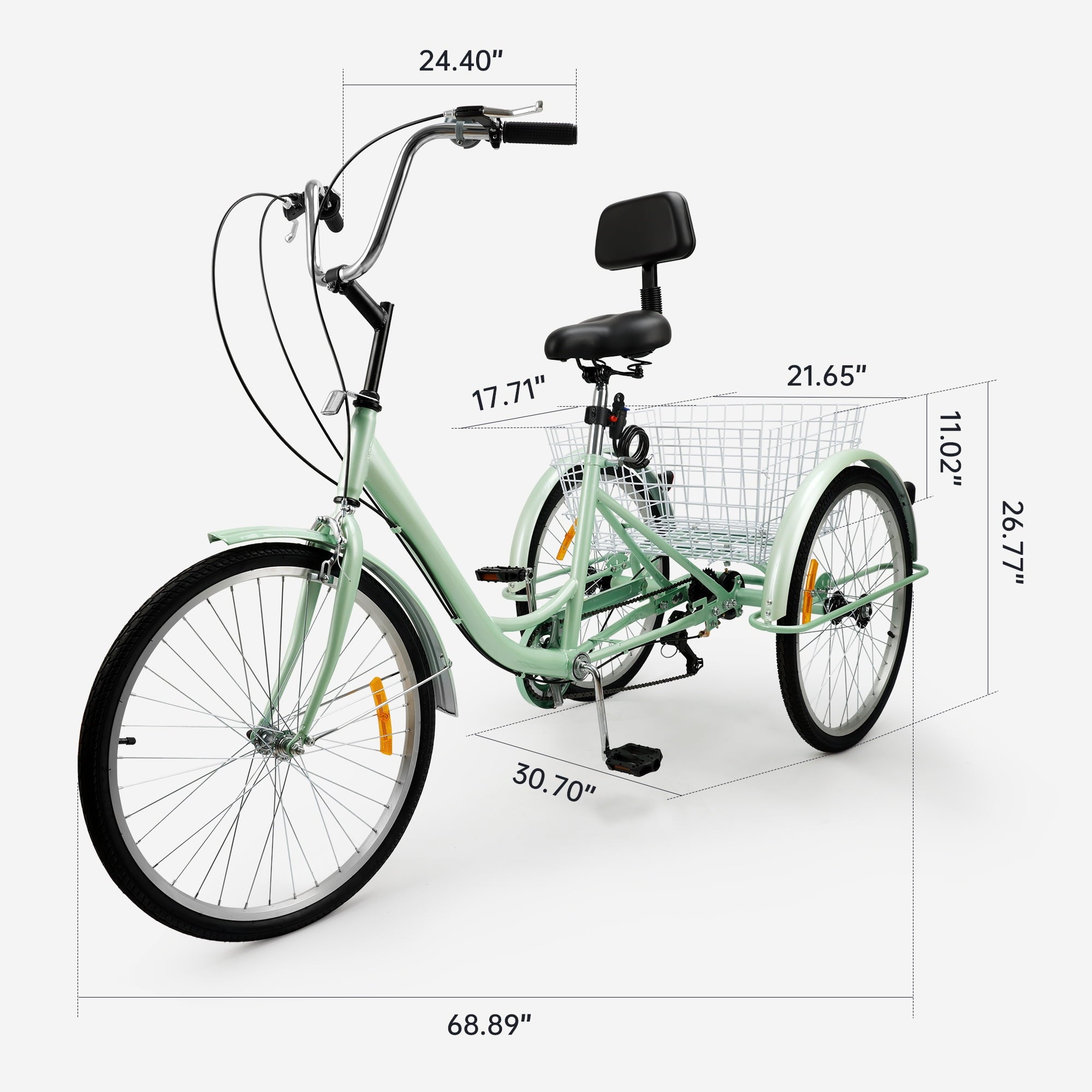 ARTUDATECH 7-Speed Adult Tricycle 24" Purple Three-Wheeled 3 Wheel Cruiser Bike with Seat and Rear Basket for Shopping,Commuting,Camping