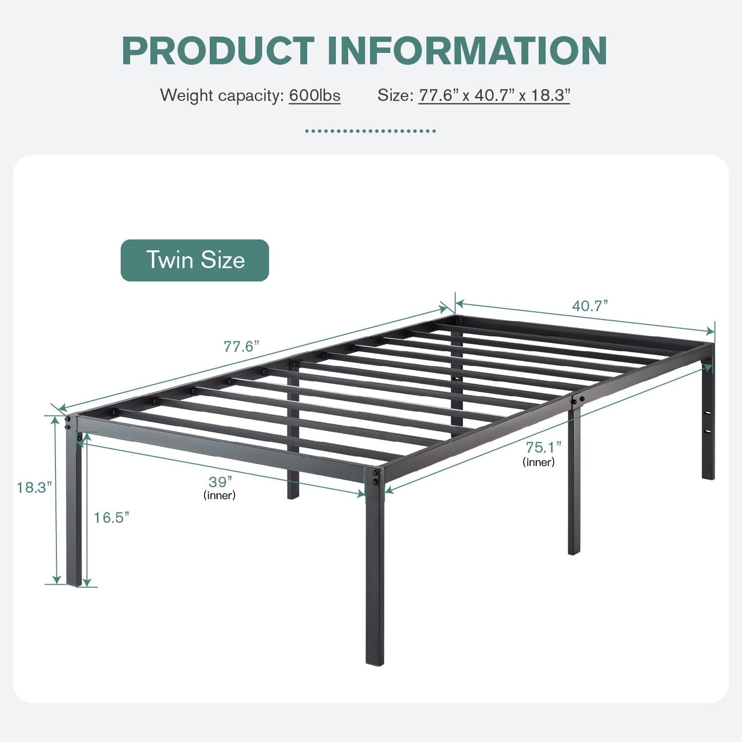 Amolife Heavy Duty Full Size Metal Platform Bed Frame with 16.5'' Large Under Bed Storage Space