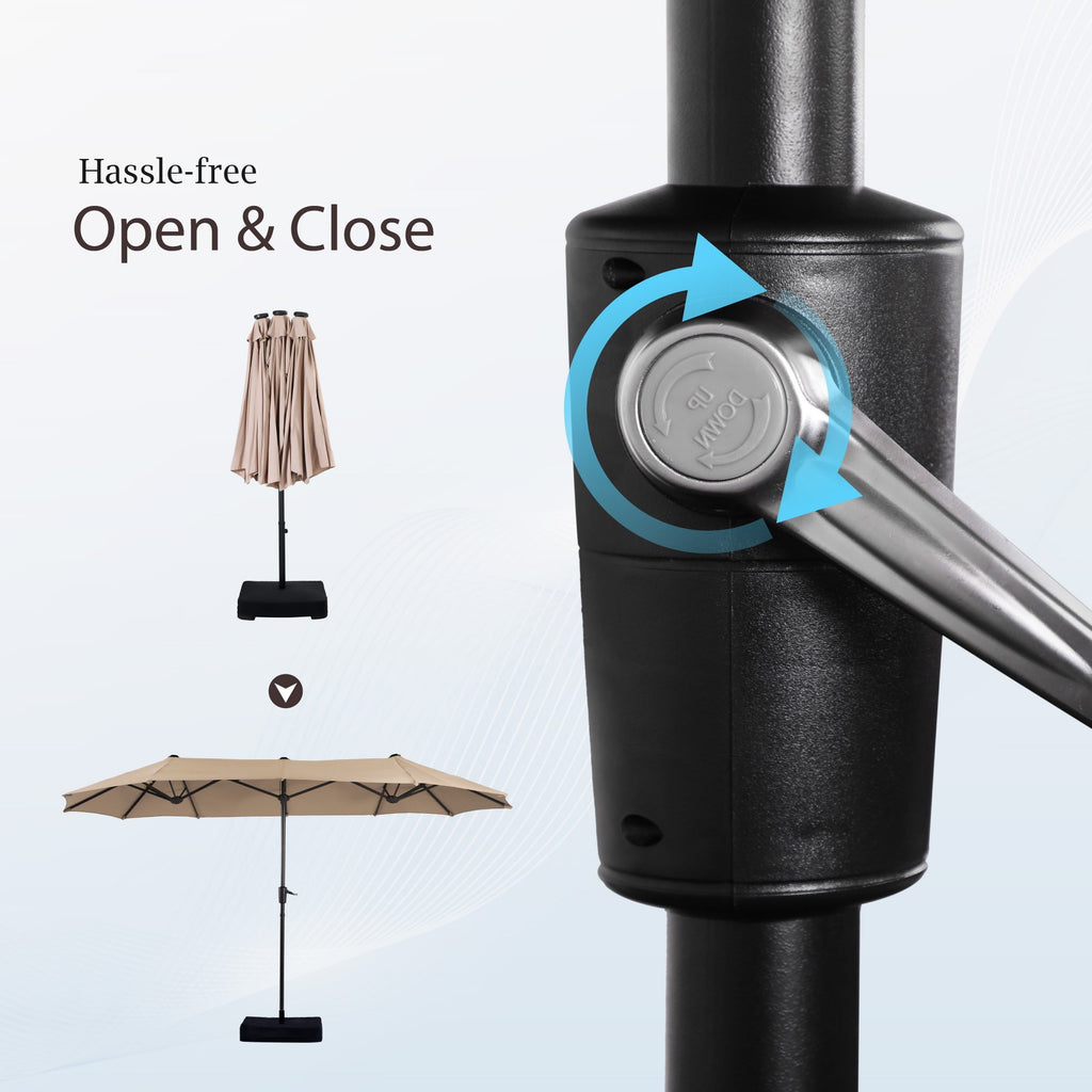 Alpha Joy 13x6.5ft Double-Sided Extra Large Outdoor Patio Umbrella with Crank Handle, Beige