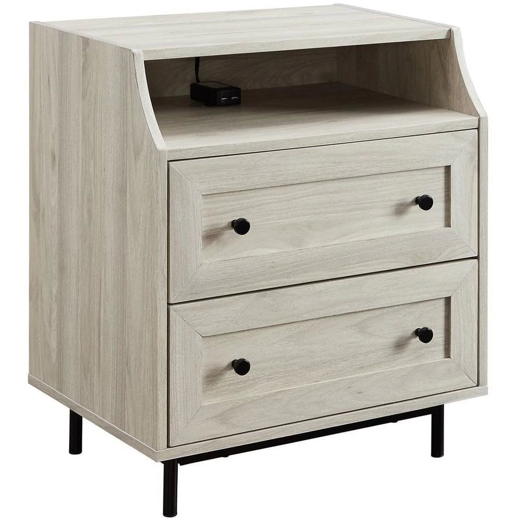 22" Curved Open Top 2-Drawer Bedroom Nightstand with USB in Birch
