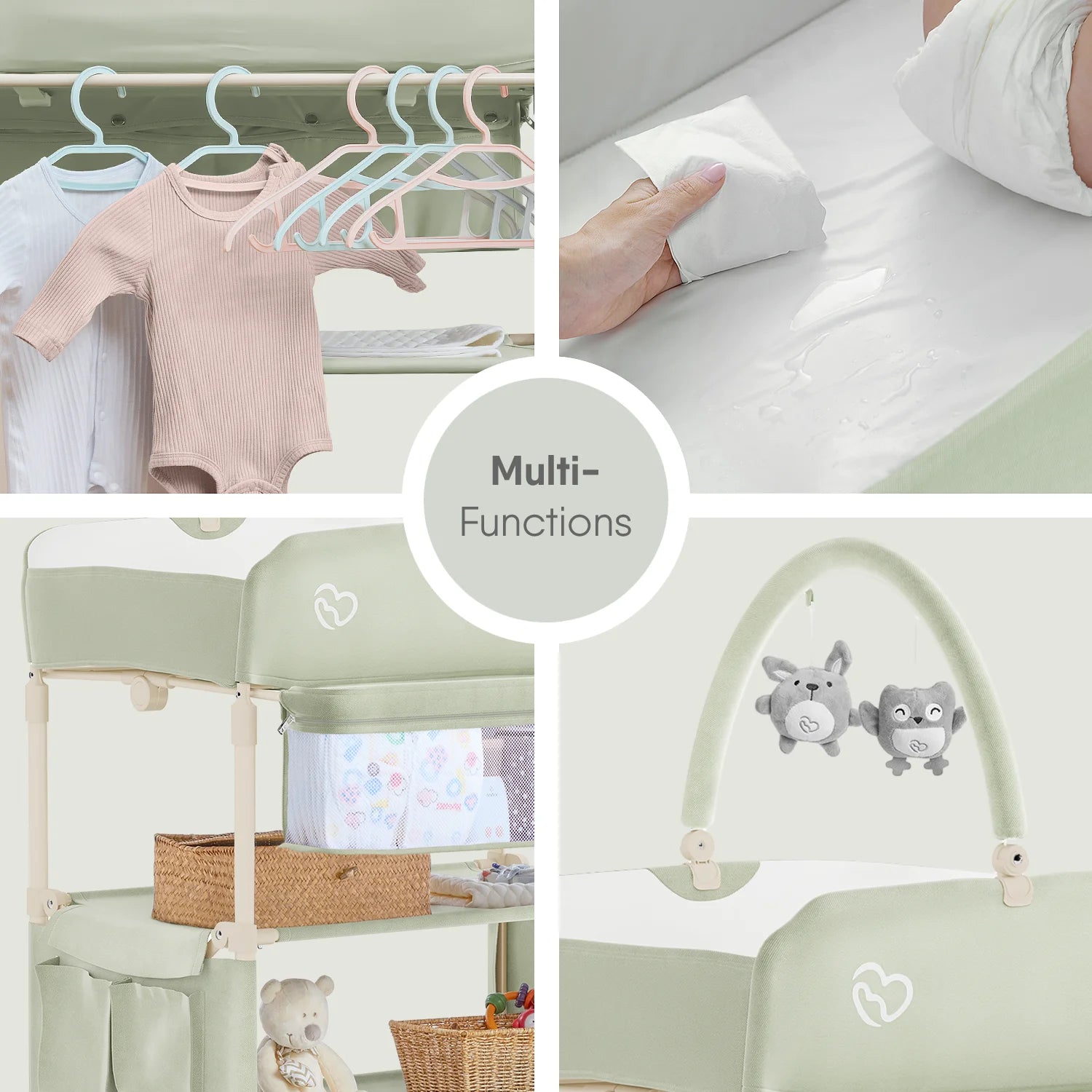 BabyBond Portable Baby Changing Table, Foldable Table Dresser Waterproof Diaper Height Adjustable Station for Infant and Newborn(Green)