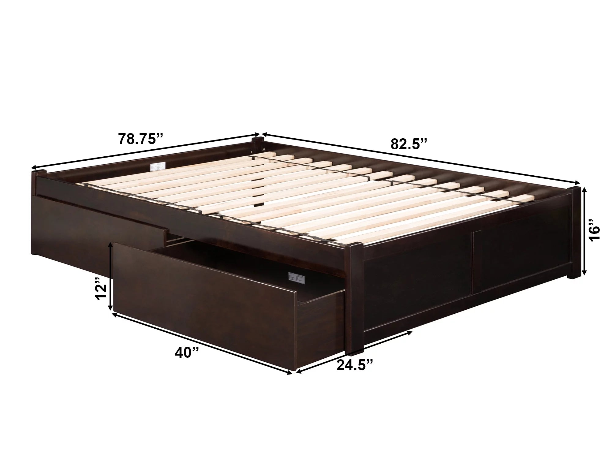 AFI Concord King Solid Wood Platform Bed with Footboard & 2 Storage Drawers in Espresso