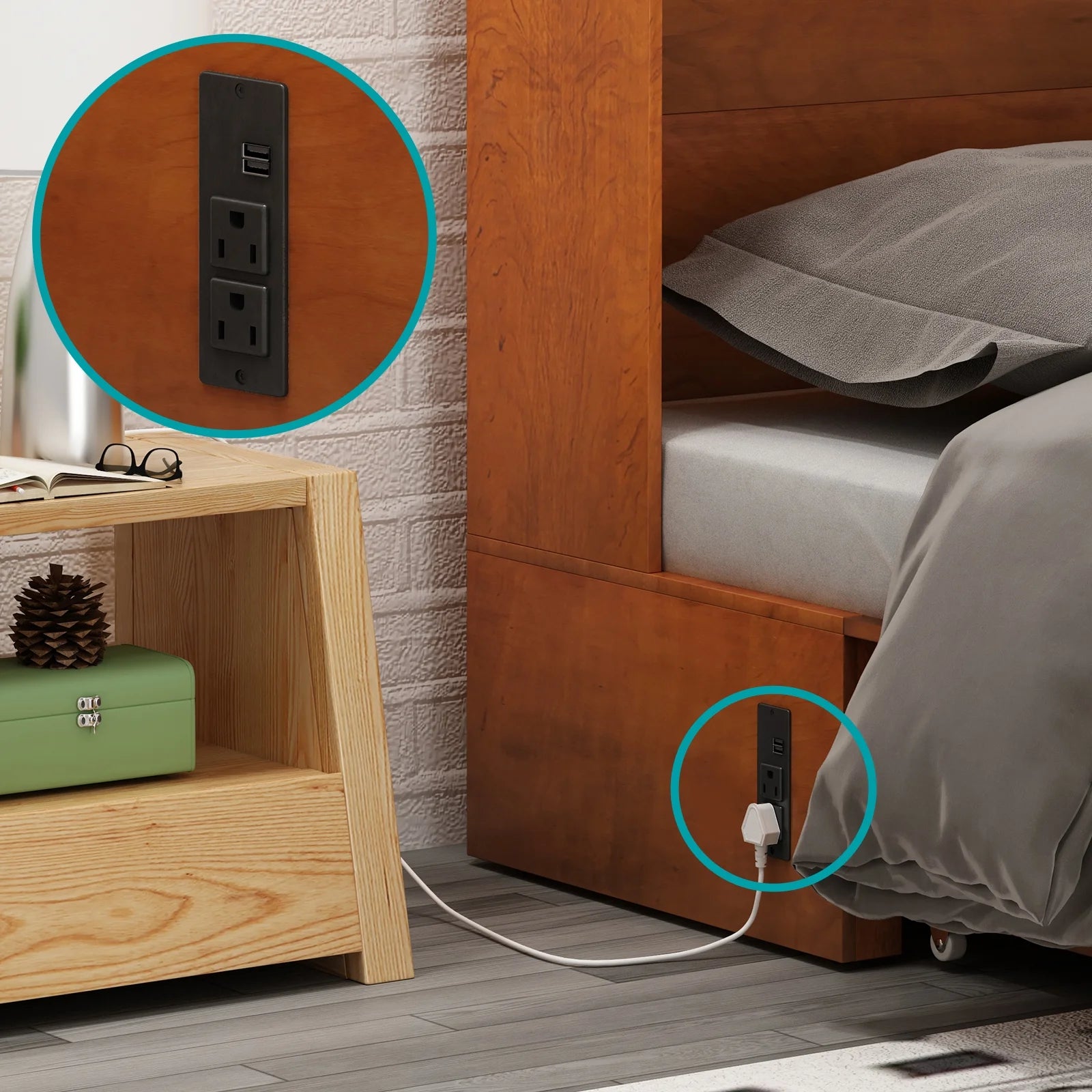 BALUS Murphy Bed Cabinet with Mattress,Modern Muti-Functional Cube Cabinet Bed with USB Charging Station&2 Large Drawers&3 Level Folding Foam Mattress for Living Room/Loft/Apartment,Queen (Cherry)