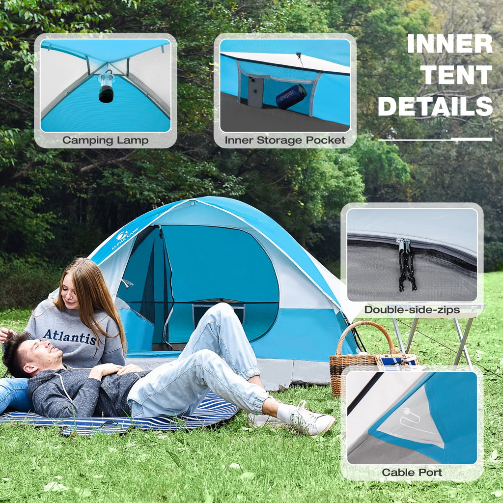 Alpha Camper 2-Person Camping Dome Tent Waterproof Portable Tent with Carry Bag, Blue
