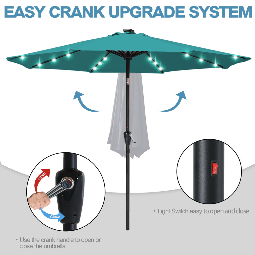 ABCCANOPY 7.5ft Patio Solar Umbrella LED Outdoor Umbrella with Tilt and Crank, Turquoise