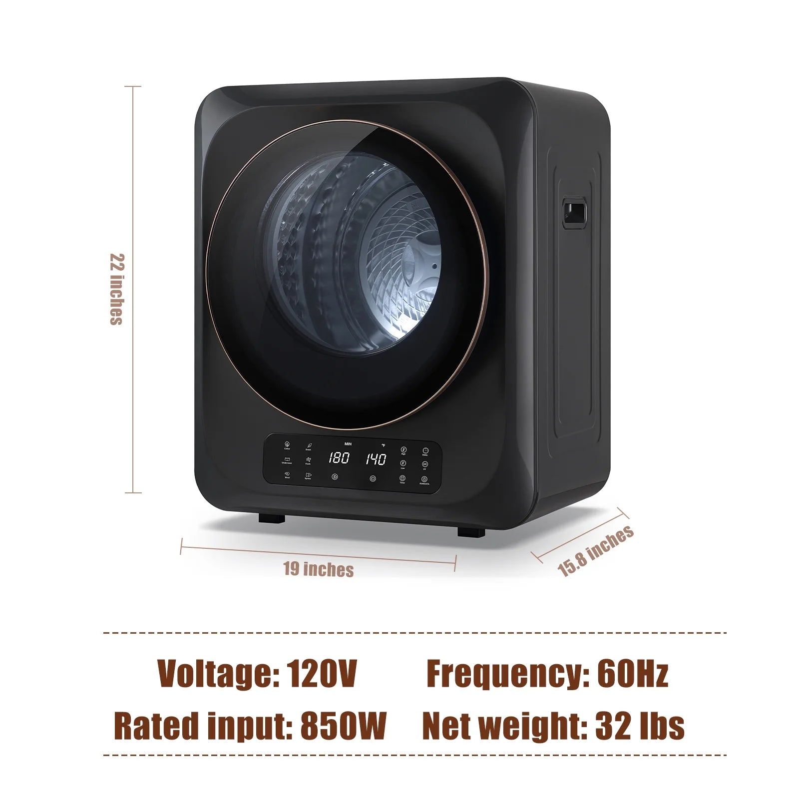 Auertech 850W, 1.6 Cu.ft. Electric Portable Dryer Compact Cloth Dryer, Stainless Steel Tub LCD Panel