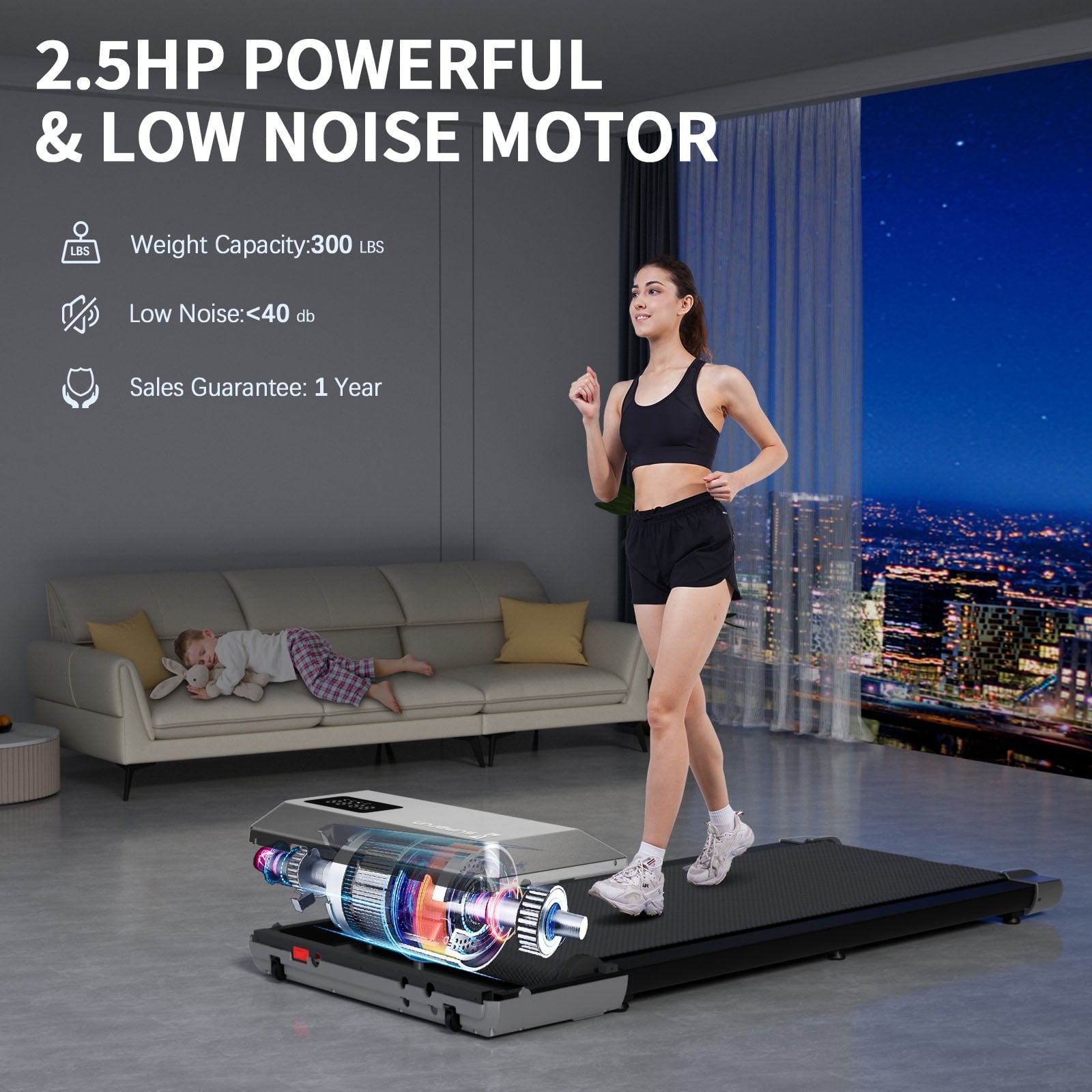 2.5Hp Walking Pad, 35.5*15.5 Walking Area 2 in 1 Under Desk Treadmill,300lb Walking Treadmill with Remote Control and LED Display, Quiet, Compact & Small Treadmill for Home & Office (White)