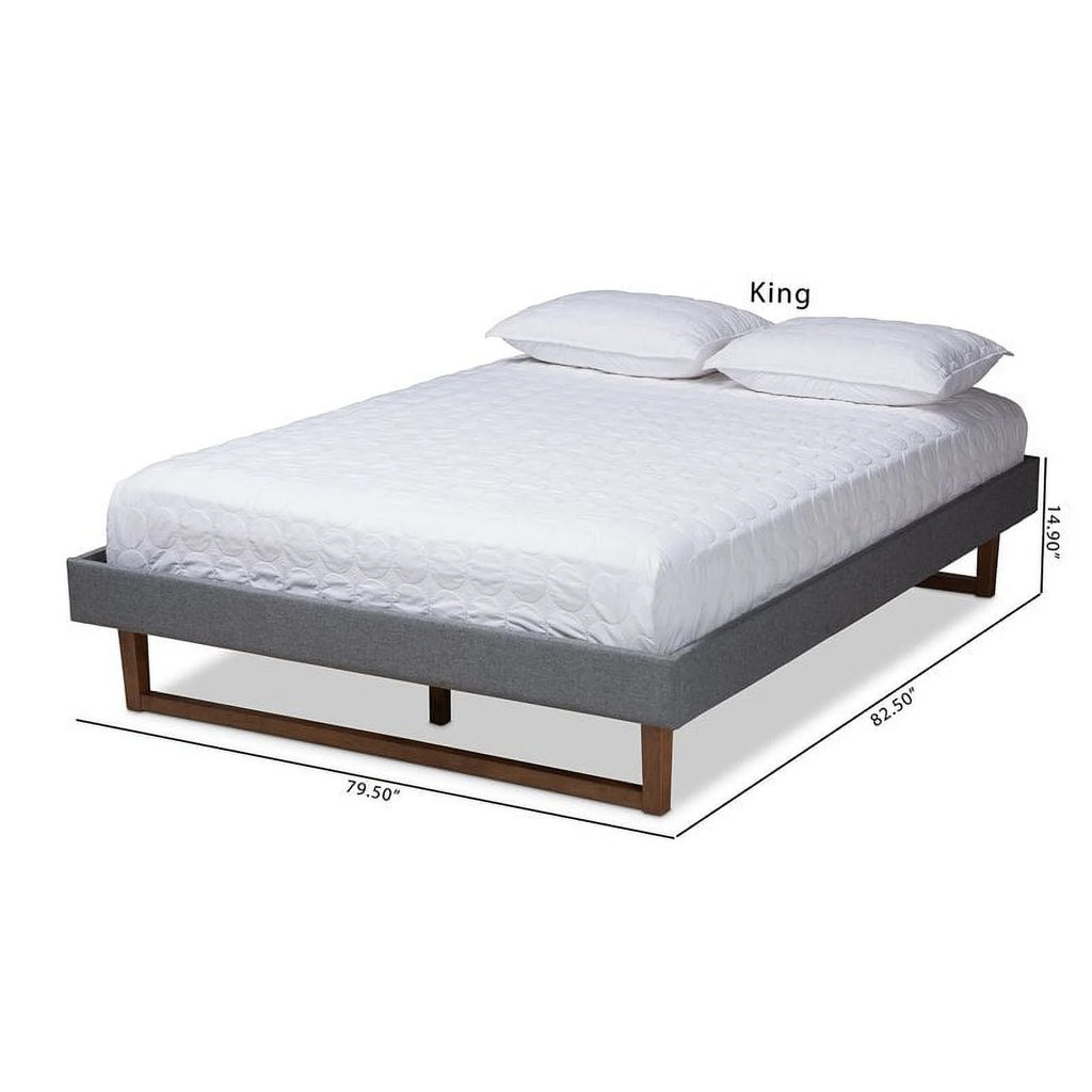 Allora Mid-Century Wood and Fabric King Platform Bed in Dark Gray
