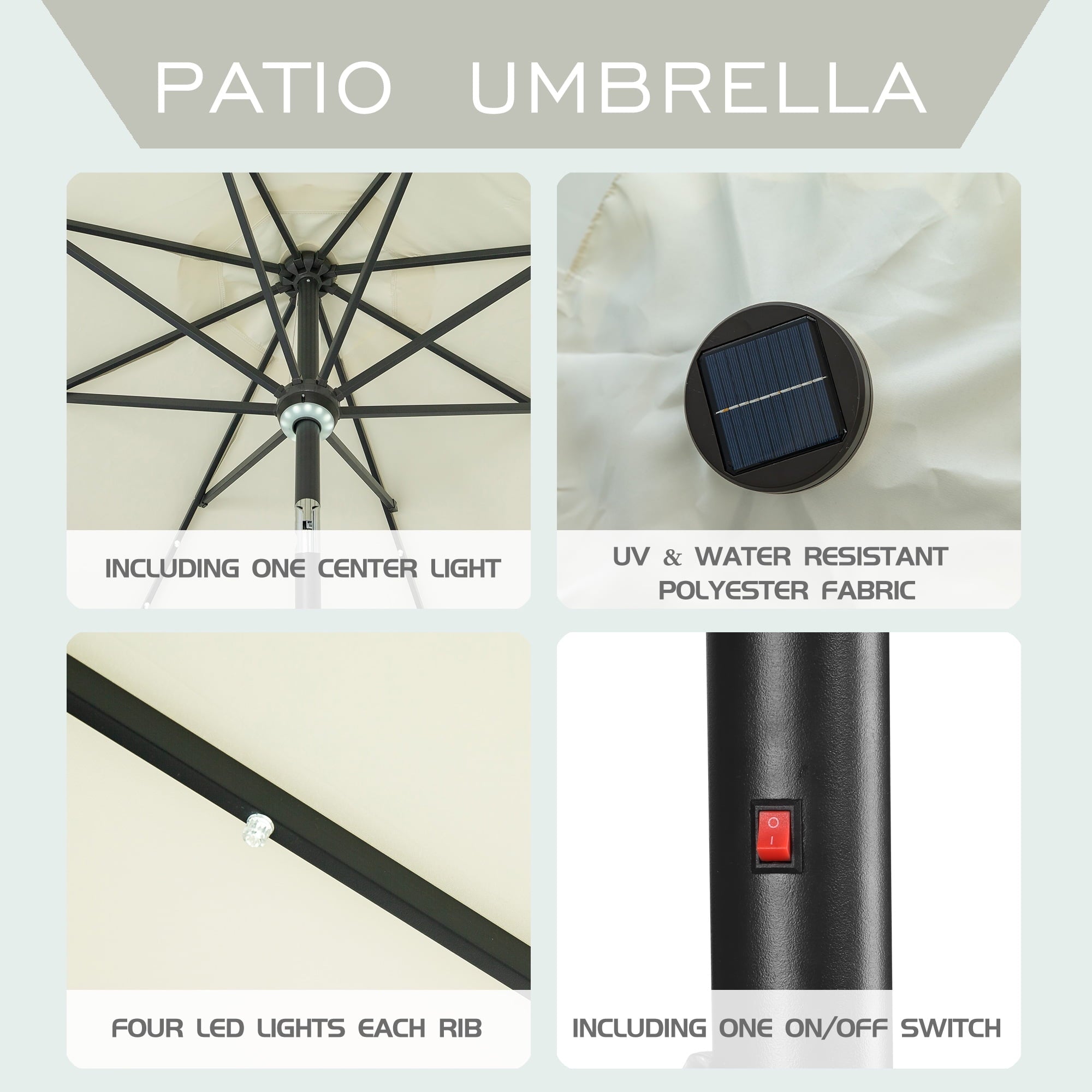 Autlaycil 10 ft Solar Patio Umbrellas with 40 LED lights for Market Outdoor Pool, Steel Tilt Crank, Navy Blue