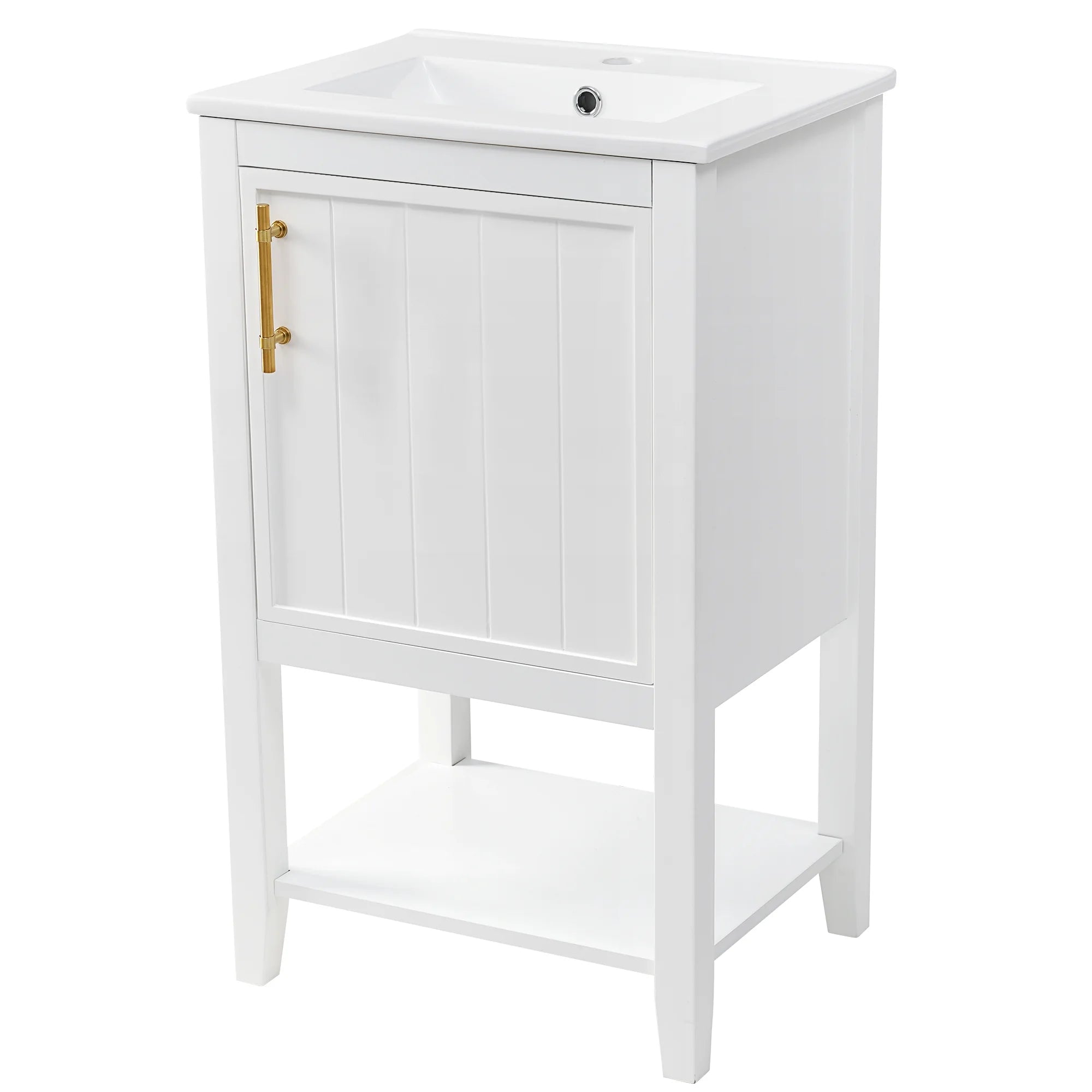 20" Bathroom Vanity with Sink, Freestanding Bathroom Storage Cabinet with Door and Open Shelf Rack, Solid Wood Cabinet Basin Vessel Sink Set