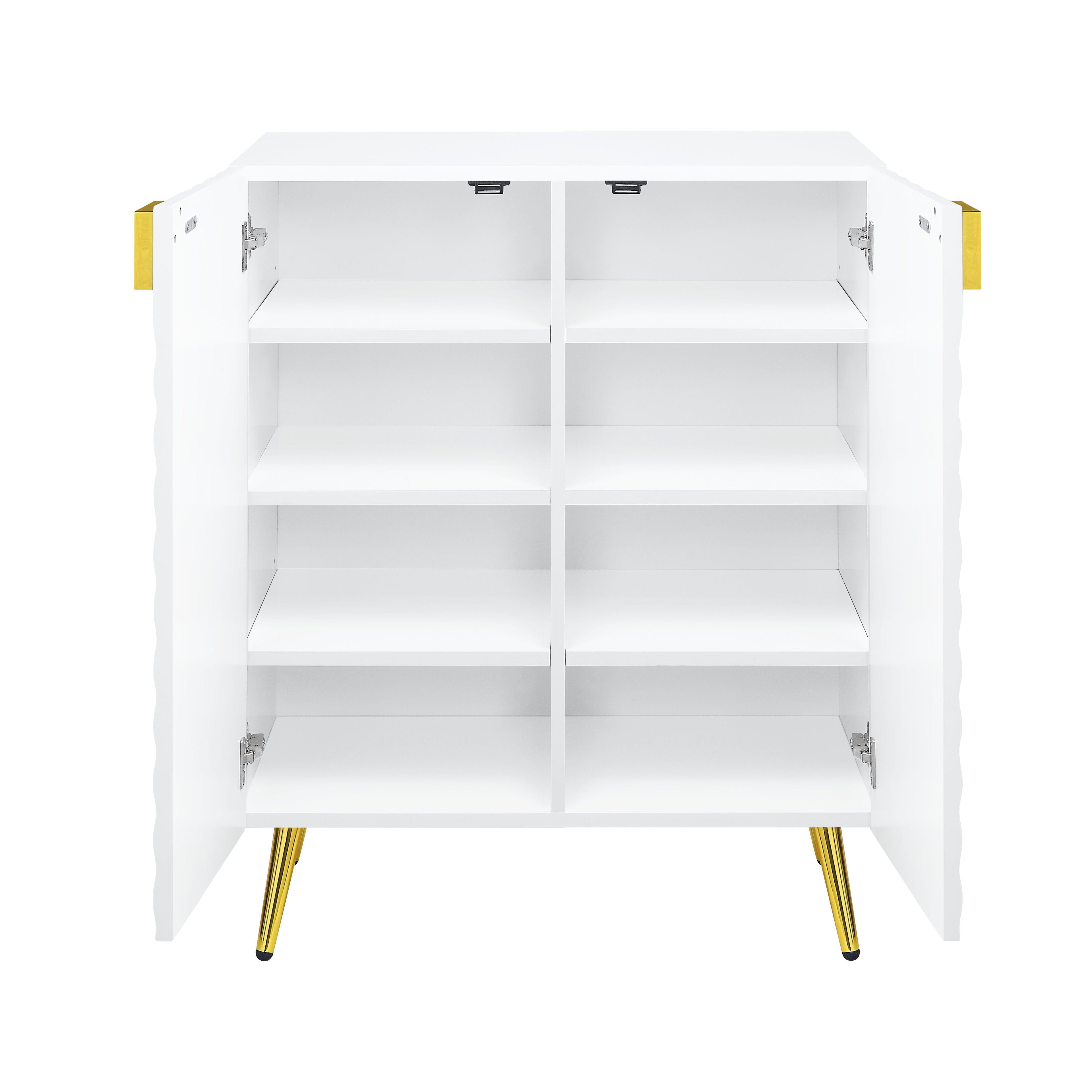 ACME Gaines 2-Door Console Table with Metal Legs in White High Gloss