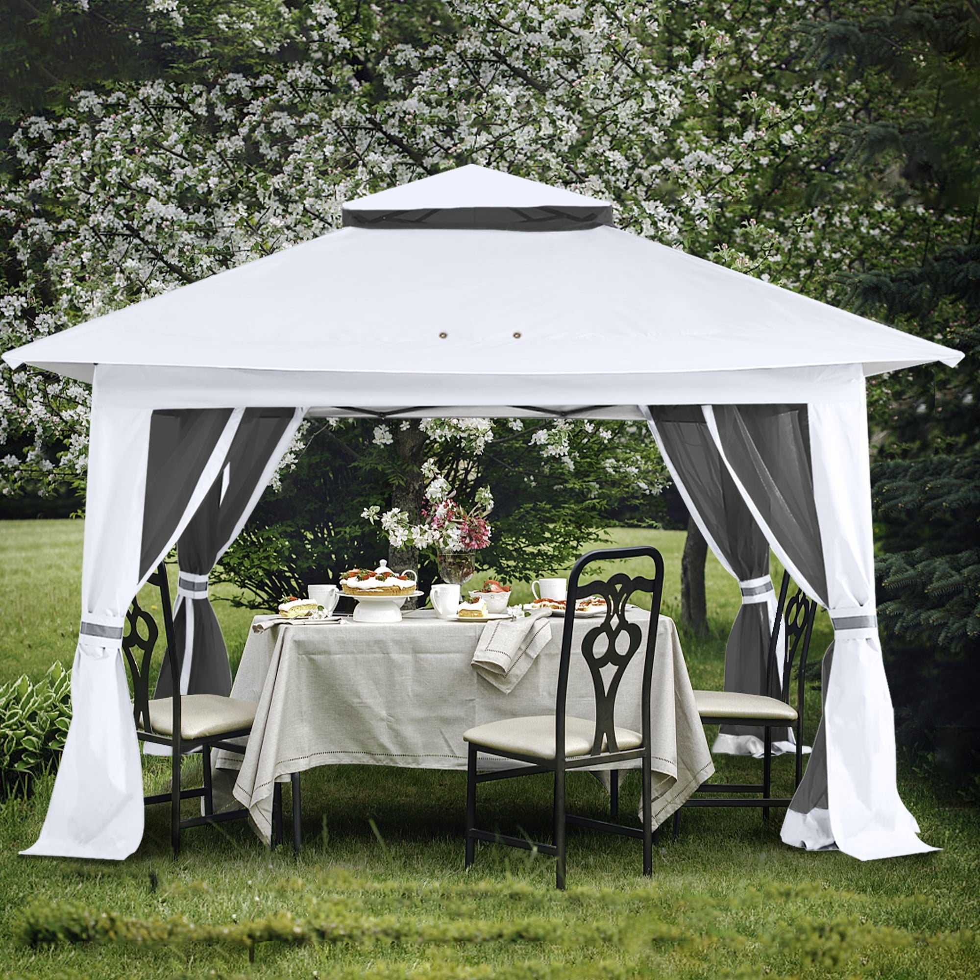 ABCCANOPY 13'x13' Gazebo Tent Outdoor Pop up Gazebo Canopy Shelter with Mosquito Netting, Brown