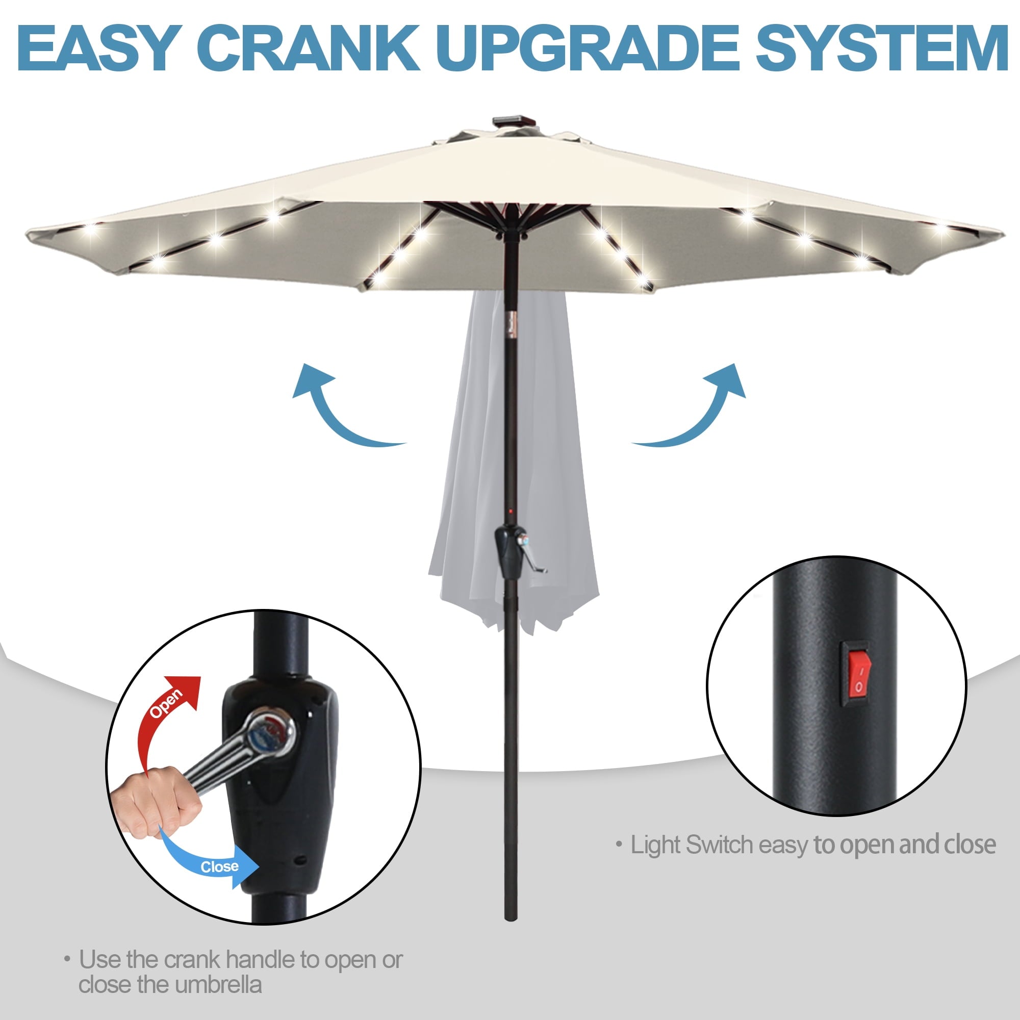 ABCCANOPY 7.5ft Patio Solar Umbrella LED Outdoor Umbrella with Tilt and Crank, Turquoise