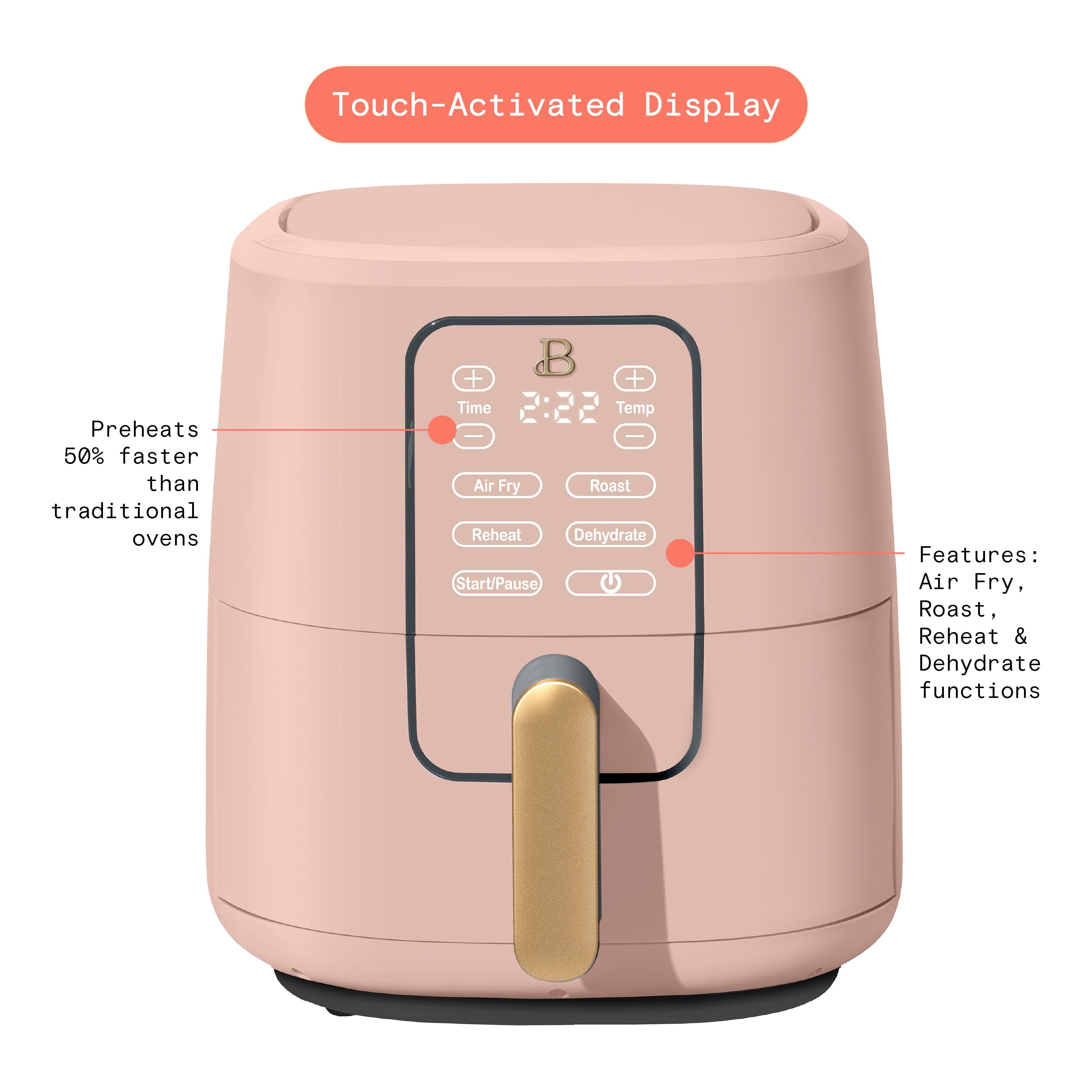 Beautiful 6 Qt Air Fryer with TurboCrisp Technology and Touch-Activated Display, White Icing by Drew Barrymore