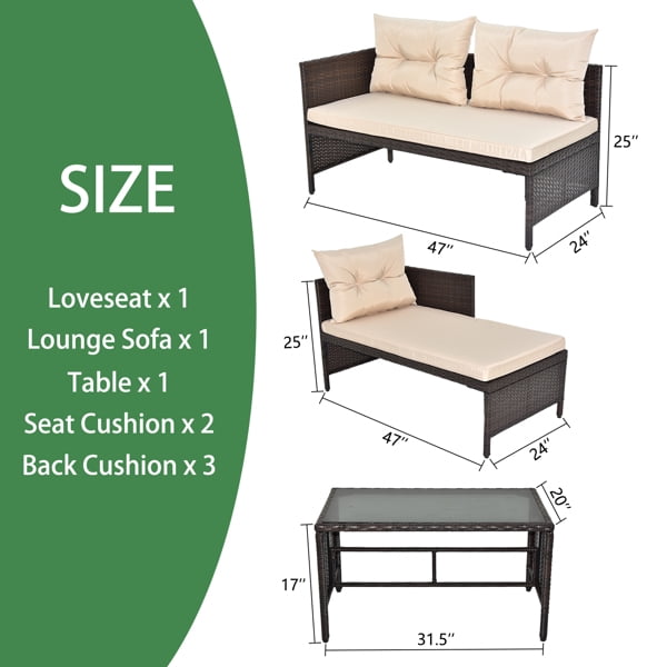 Al Fresco Patio Furniture Sets, 3 Pieces Outdoor Sectional Sofa, Black All-Weather Rattan Wicker Sofa Small Patio Conversation Couch with Washable Cushion