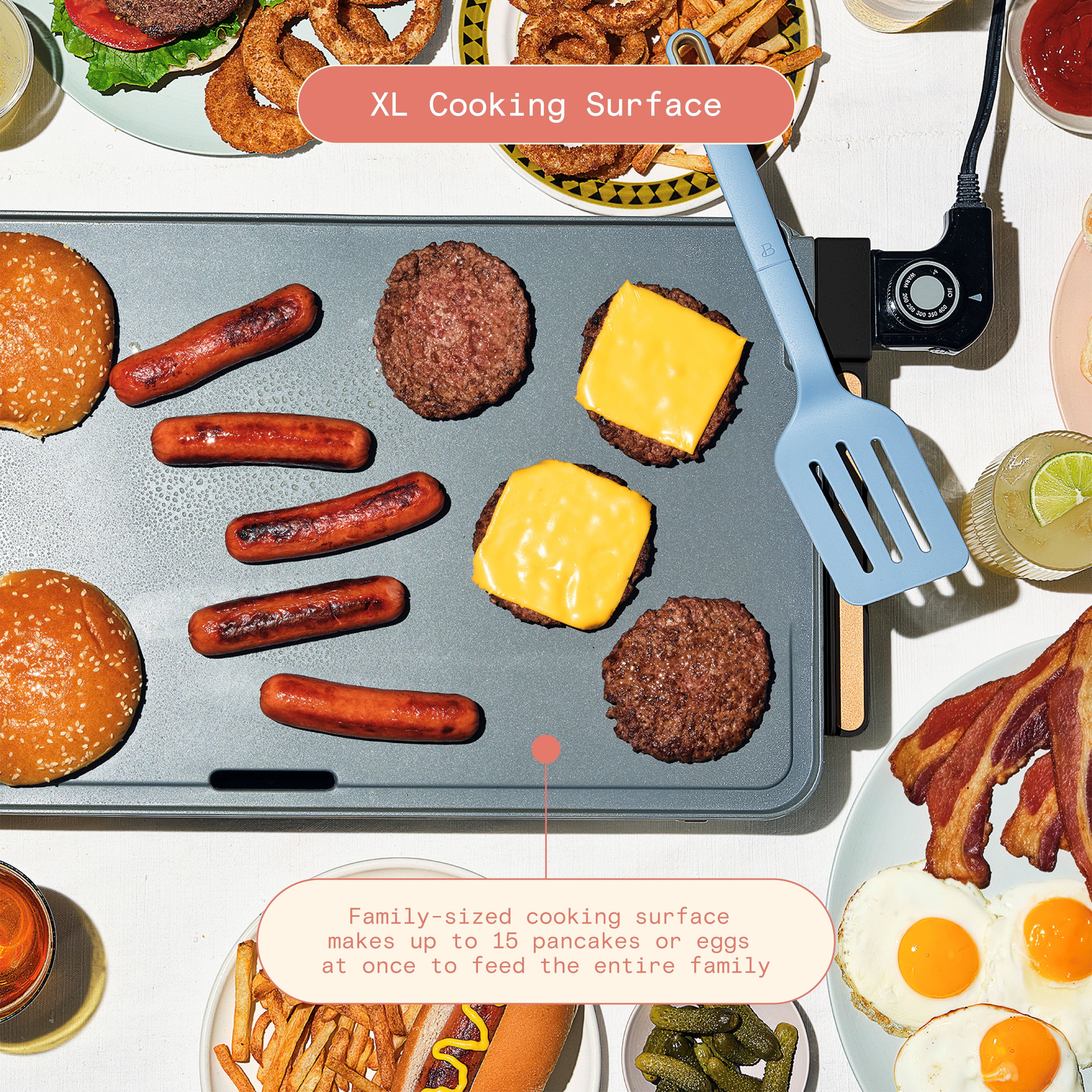 Beautiful XL Electric Griddle 12" x 22"- Non-Stick, White Icing by Drew Barrymore