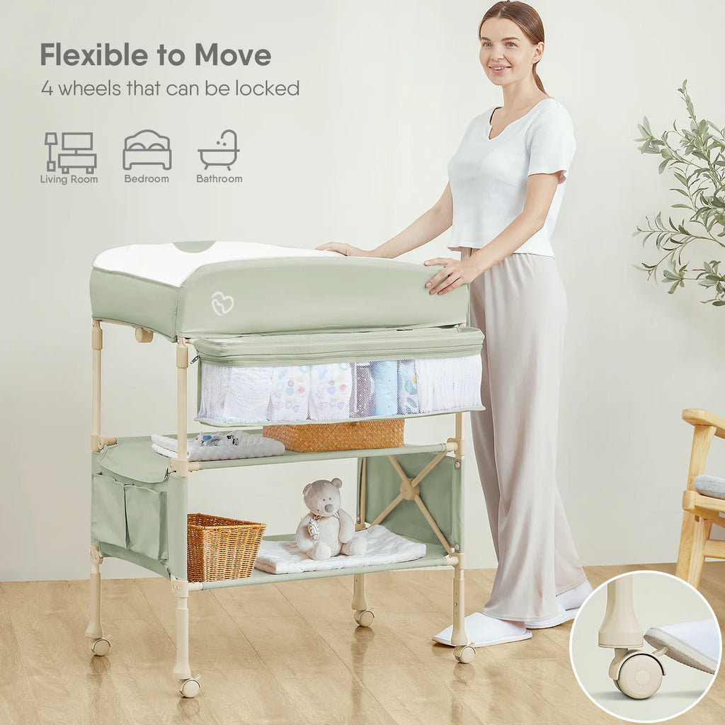 BabyBond Portable Baby Changing Table, Foldable Table Dresser Waterproof Diaper Height Adjustable Station for Infant and Newborn(Green)