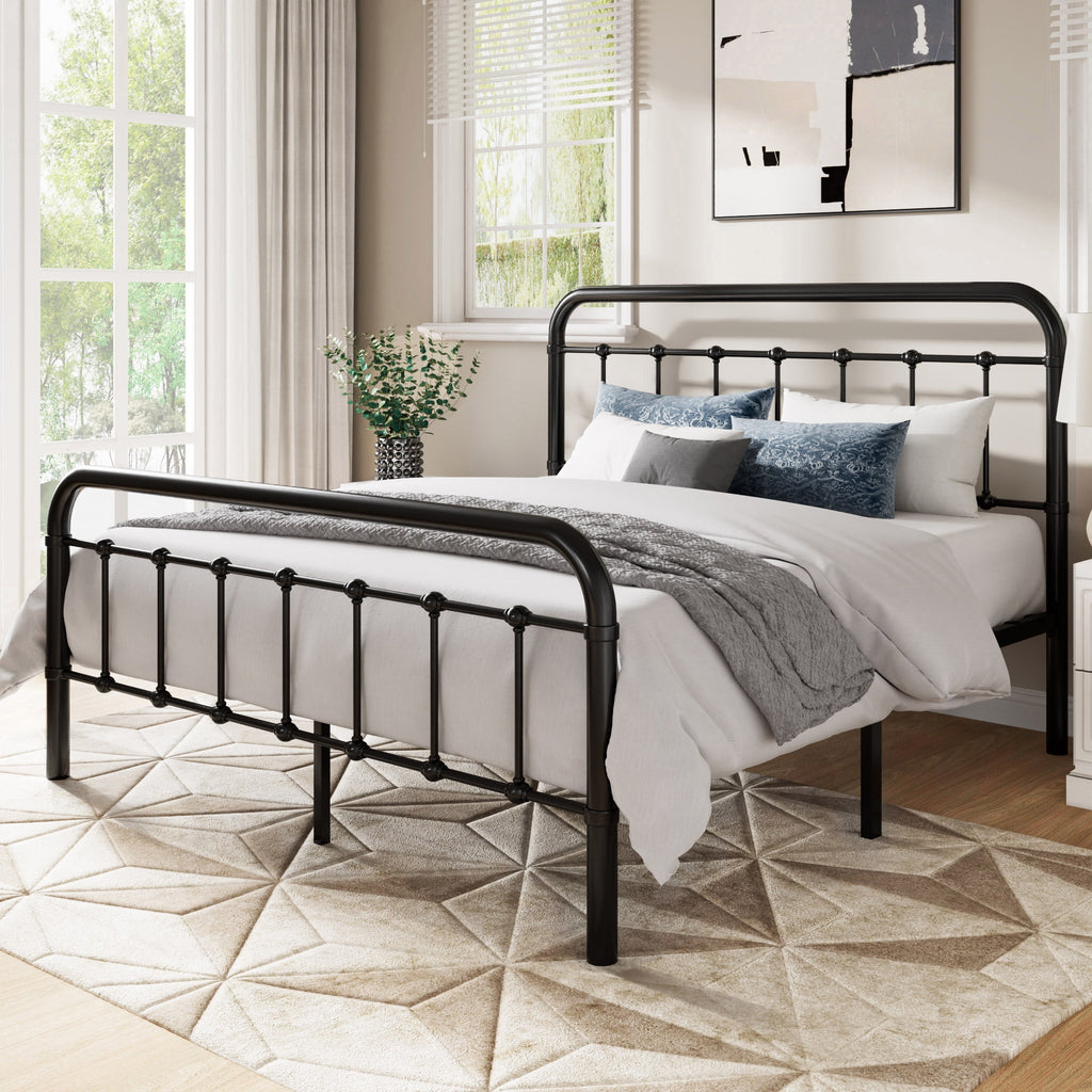 Allewie Queen Size Metal Platform Bed Frame with Victorian Style Wrought Iron-Art Headboard/Footboard, White