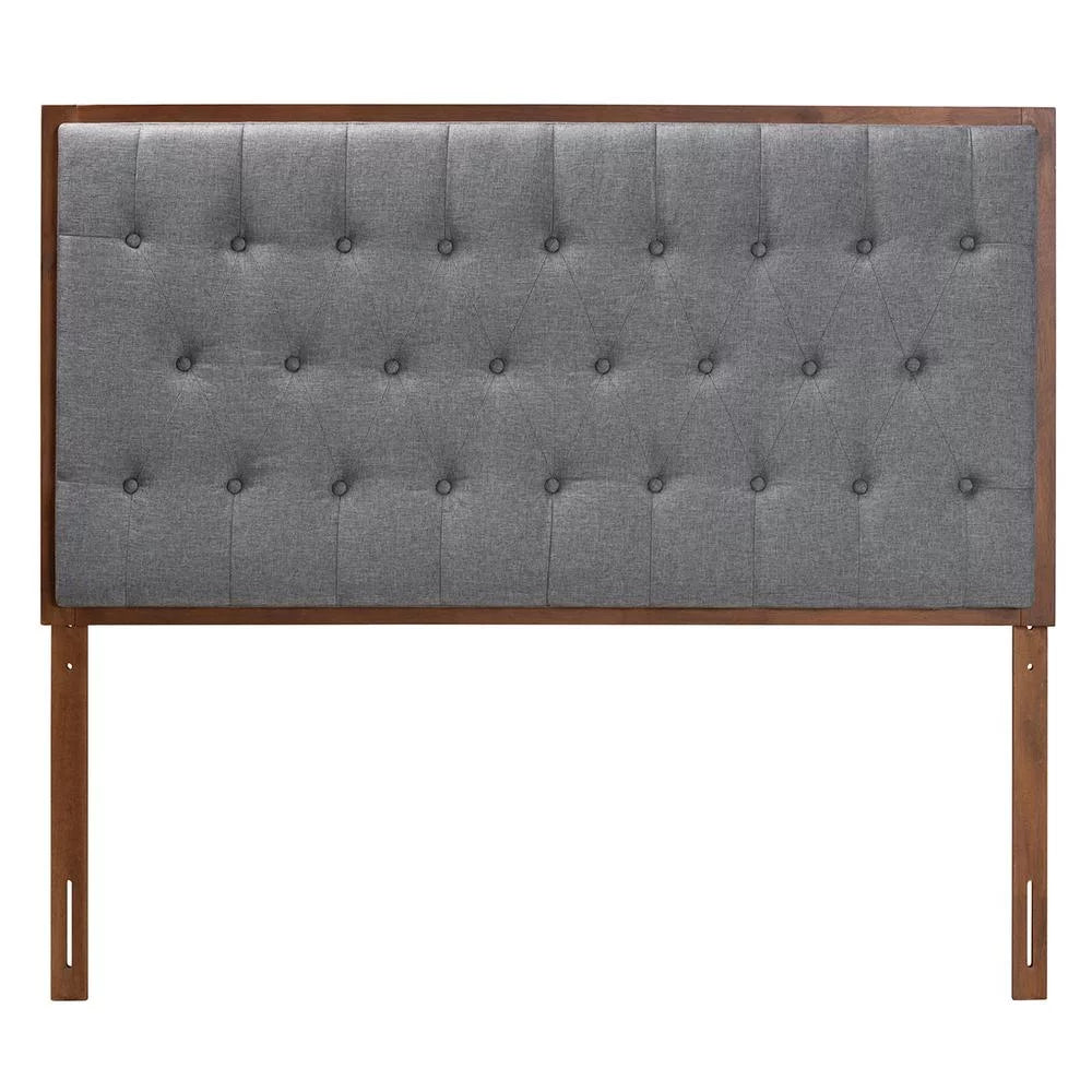 Baxton Studio Harumi Gray Fabric and Walnut Brown Wood King size Headboard