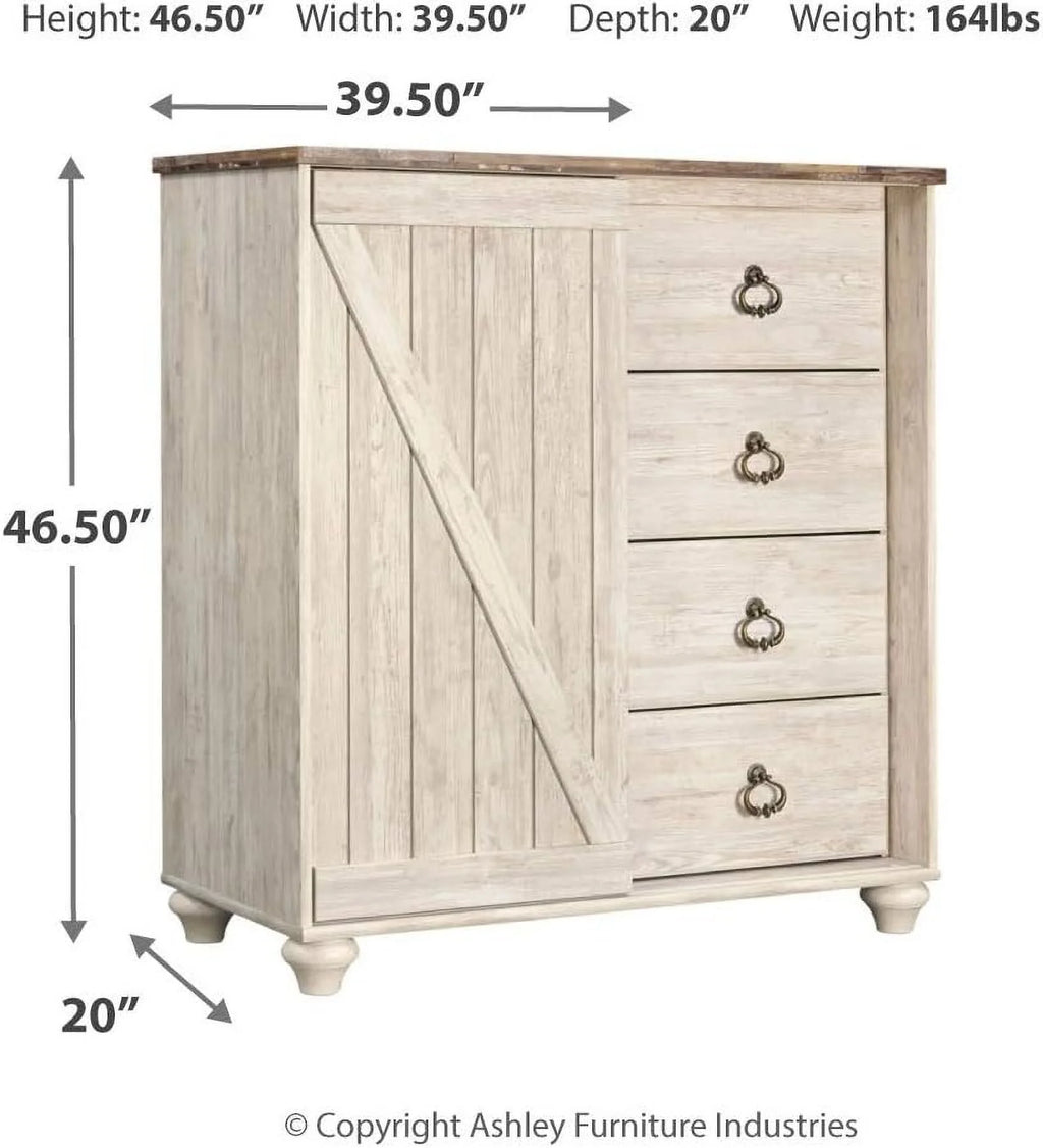 Ashley Furniture Willowton 4 Drawer Door Chest in Whitewash