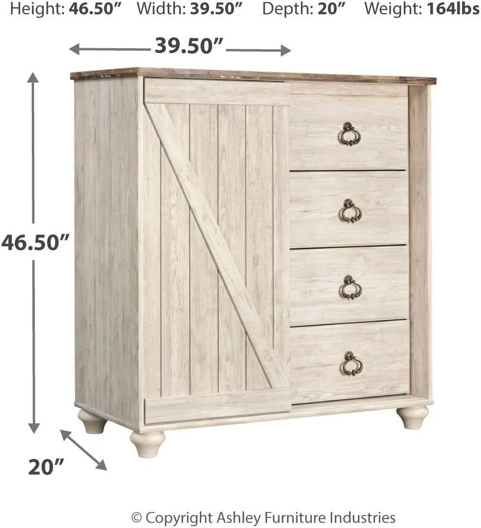 Ashley Furniture Willowton 4 Drawer Door Chest in Whitewash
