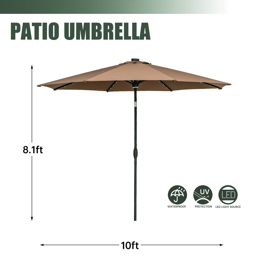 Autlaycil 10 ft Solar Patio Umbrellas with 40 LED lights for Market Outdoor Pool, Steel Tilt Crank, Navy Blue