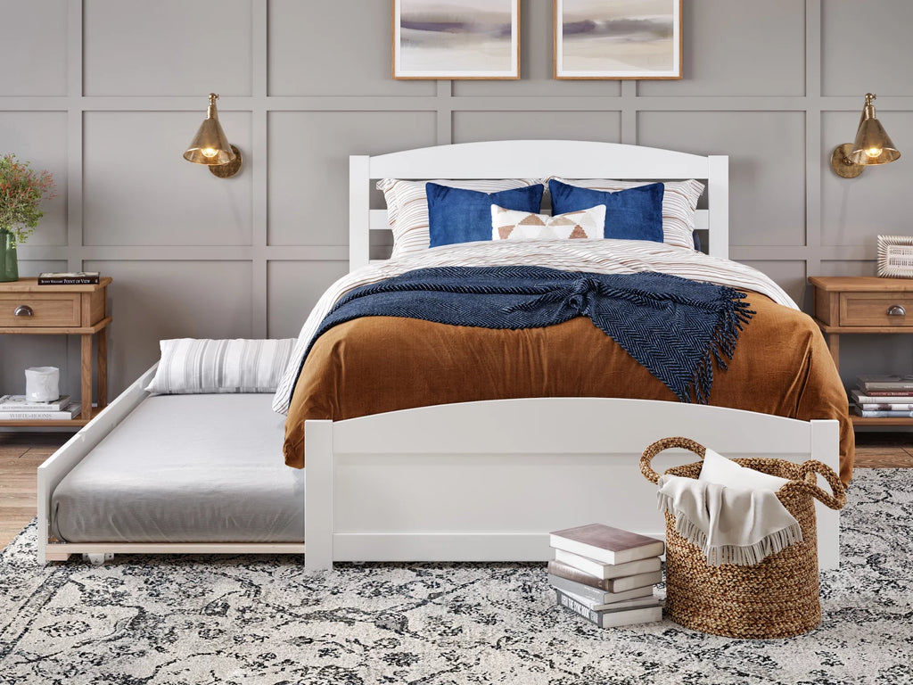 AFI Warren Queen Wood Platform Bed with Headboard Footboard & Twin XL Trundle, White