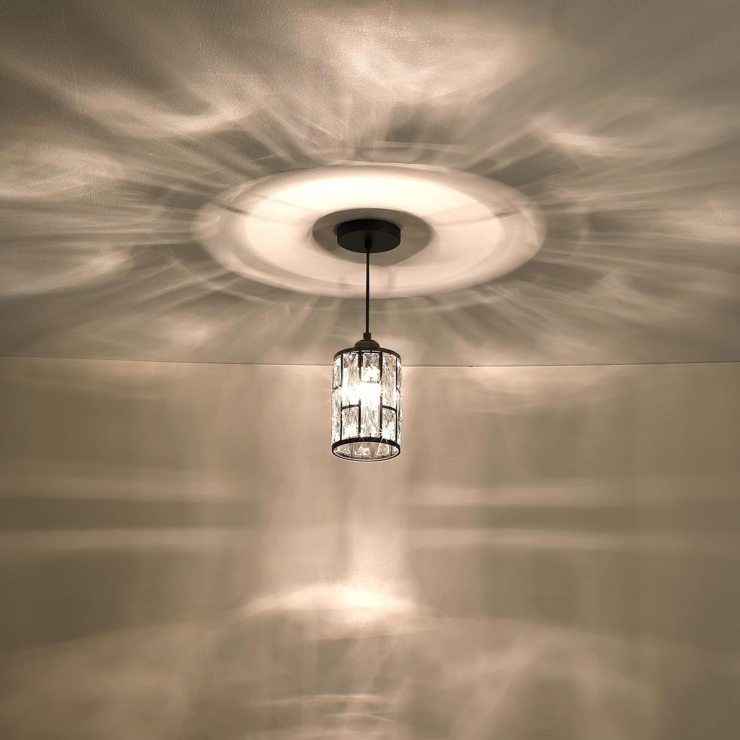 3 Pack 1 Light 5.4" Crystal Shade Hanging Kitchen Island Pendant Light Gold Finish,Modern Pendant Fixture with Crystal Metal Shade for Bar,Dining Room,Living Room Over Sink