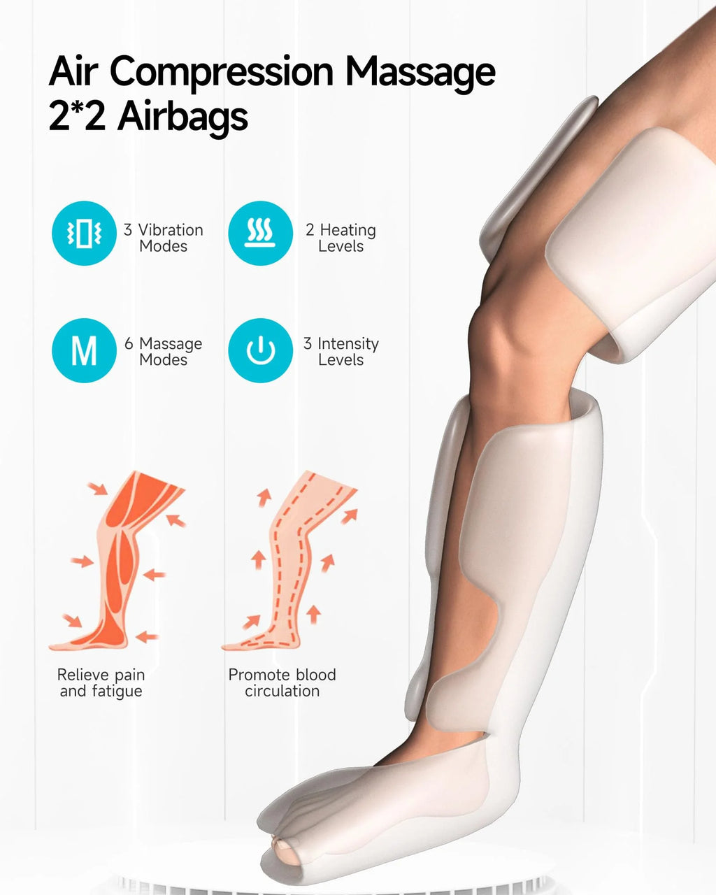 ALLJOY Leg Massager, Leg Massager for Circulation and Pain Relief,2 Heat Levels Foot/Knee Massager,6 Modes with Memory Function Controller, Full Leg Massager, Gray