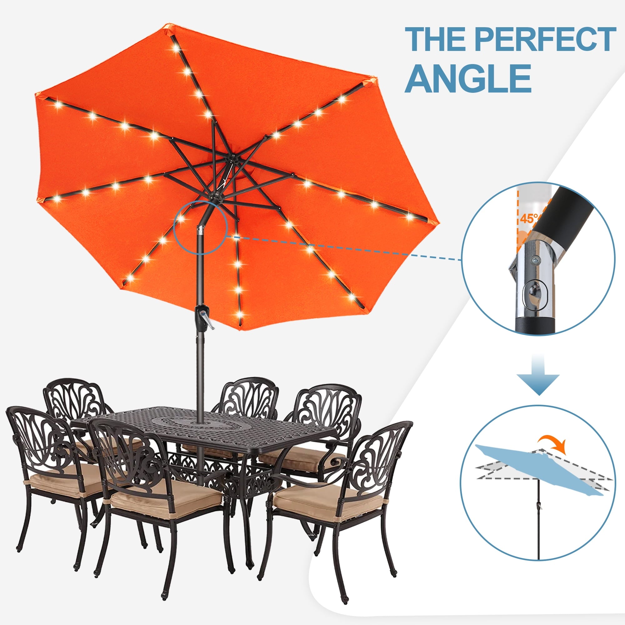 ABCCANOPY 7.5ft Patio Solar Umbrella LED Outdoor Umbrella with Tilt and Crank, Turquoise