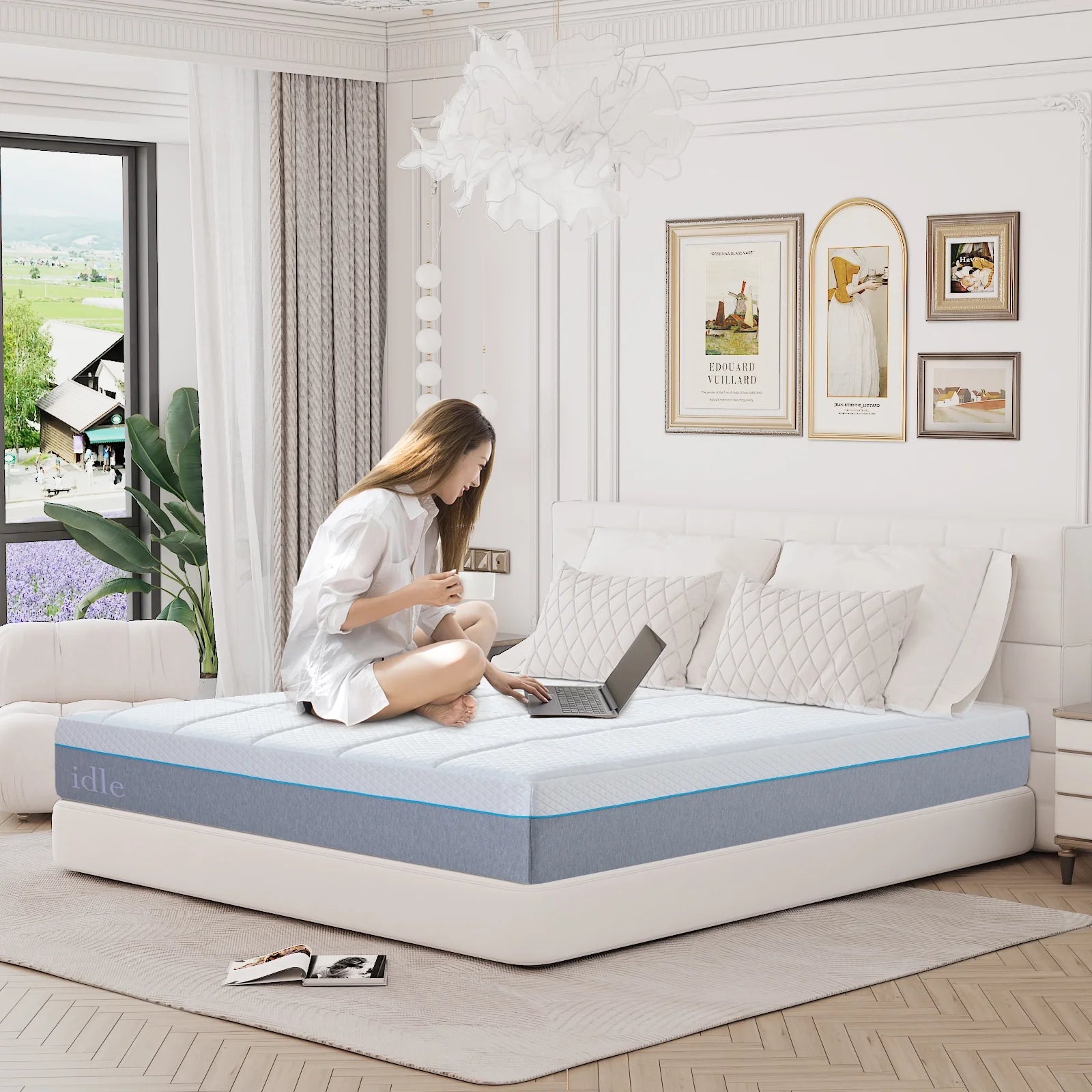 14'' Queen Cooling Mattress, Cooling Gel Memory Foam Mattress in a Box, CertiPUR-US Certified Made in USA, Medium Double Firm Mattress for Pressure Relief, White