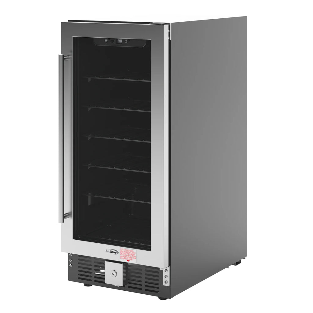 15 in. Small Stainless Steel, Glass-Door Built-In Refrigerator and Beverage Cooler, 3 cu. ft. - KM-BIR3C-GD.